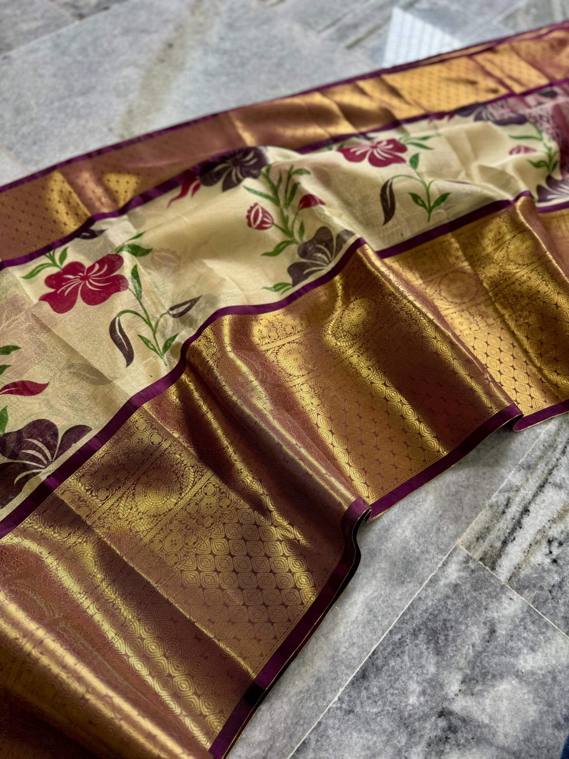 Exclusive Hand Painted Banarasi Tissue Silk Saree
