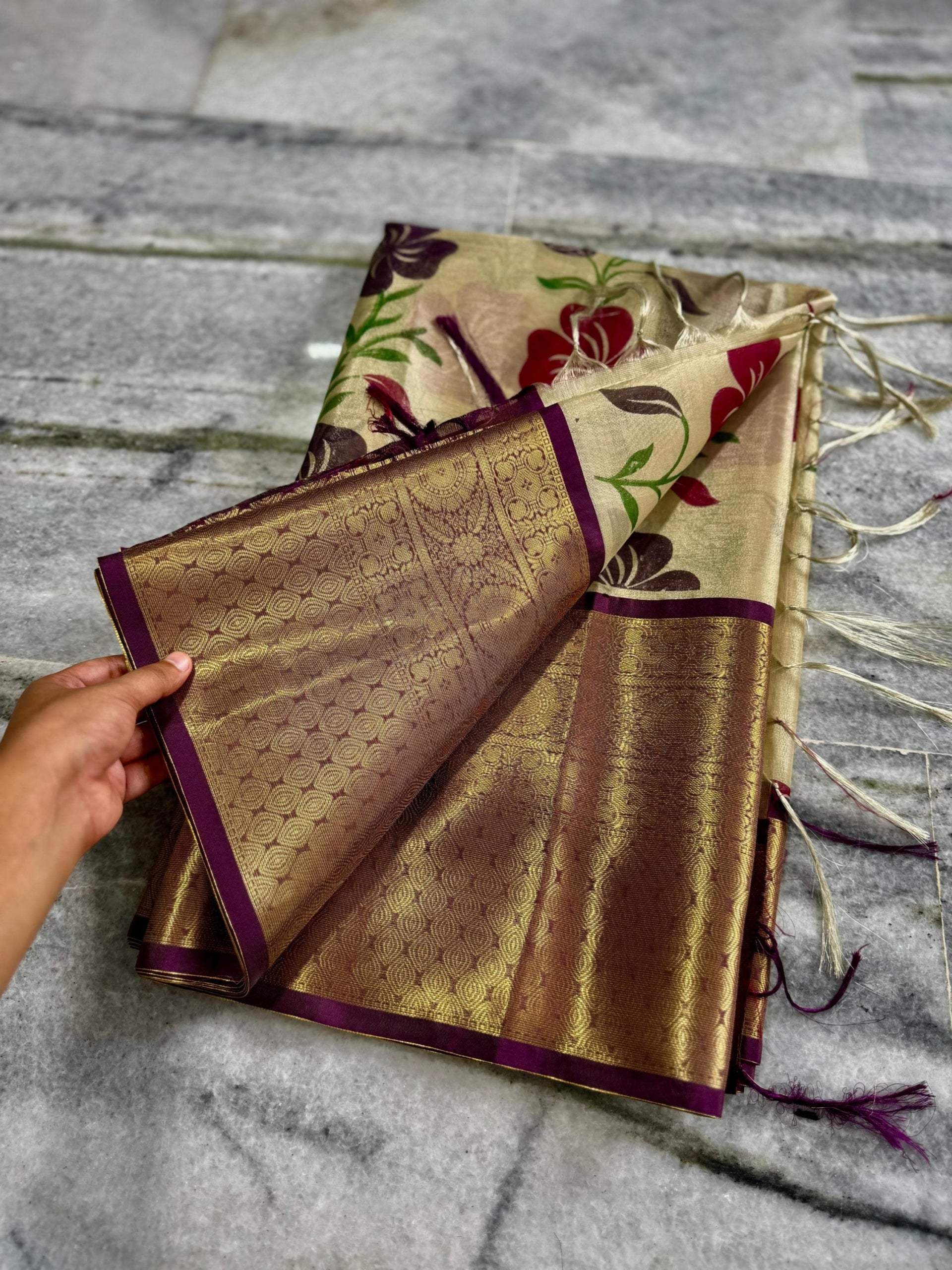 Exclusive Hand Painted Banarasi Tissue Silk Saree
