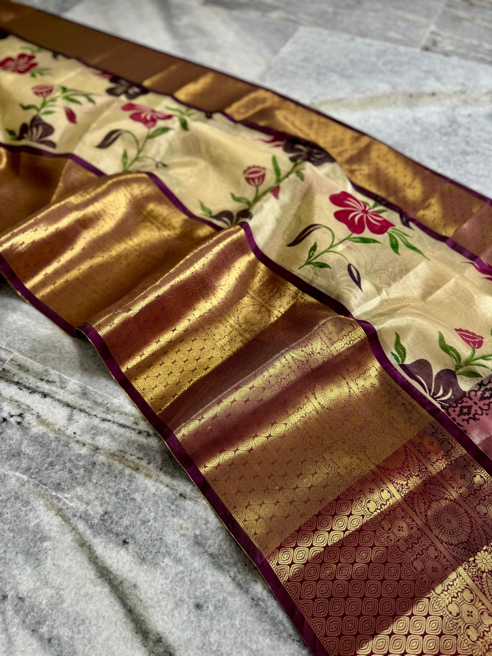 Exclusive Hand Painted Banarasi Tissue Silk Saree