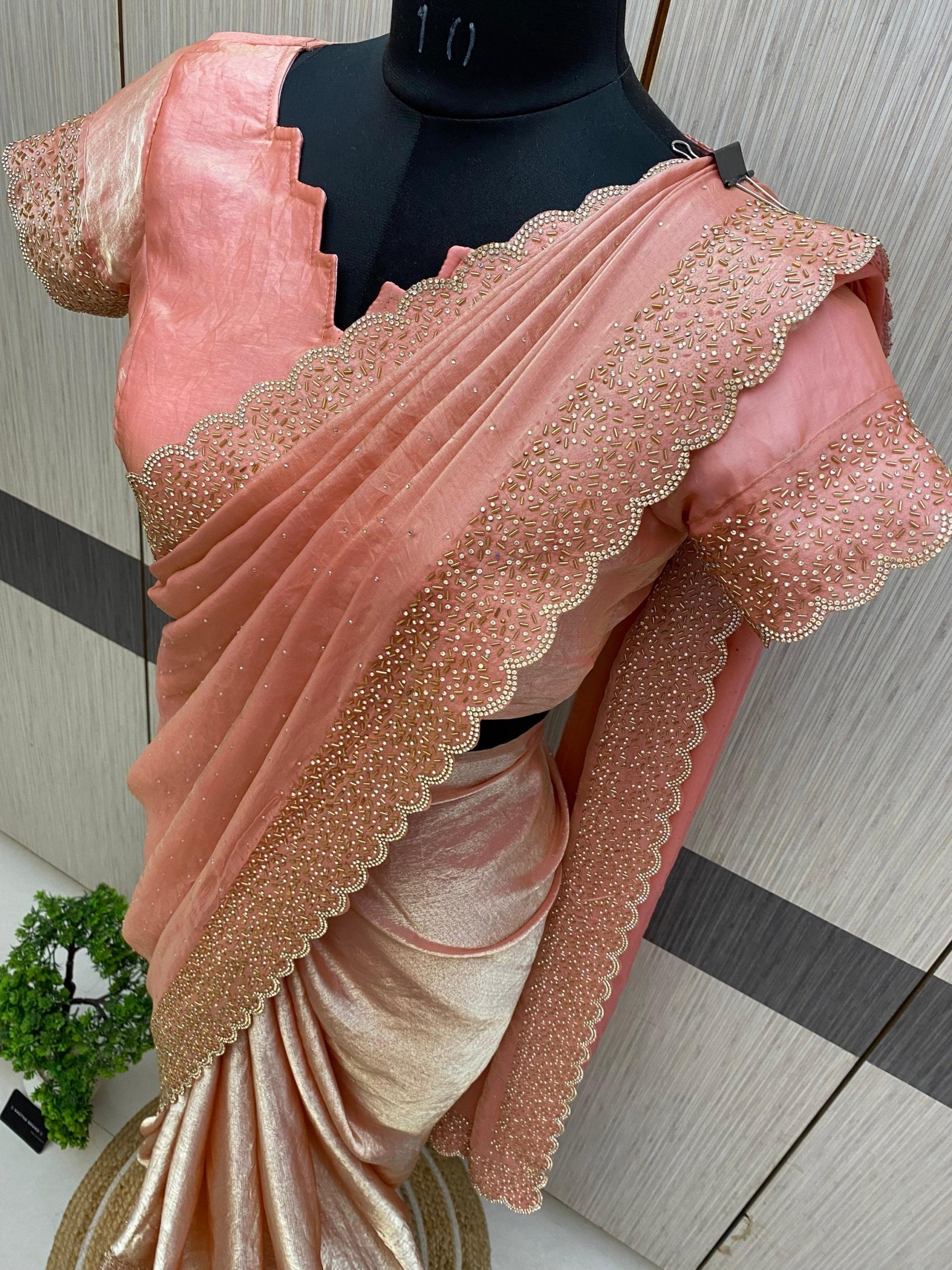 Space Silk with cutwork and diamond work