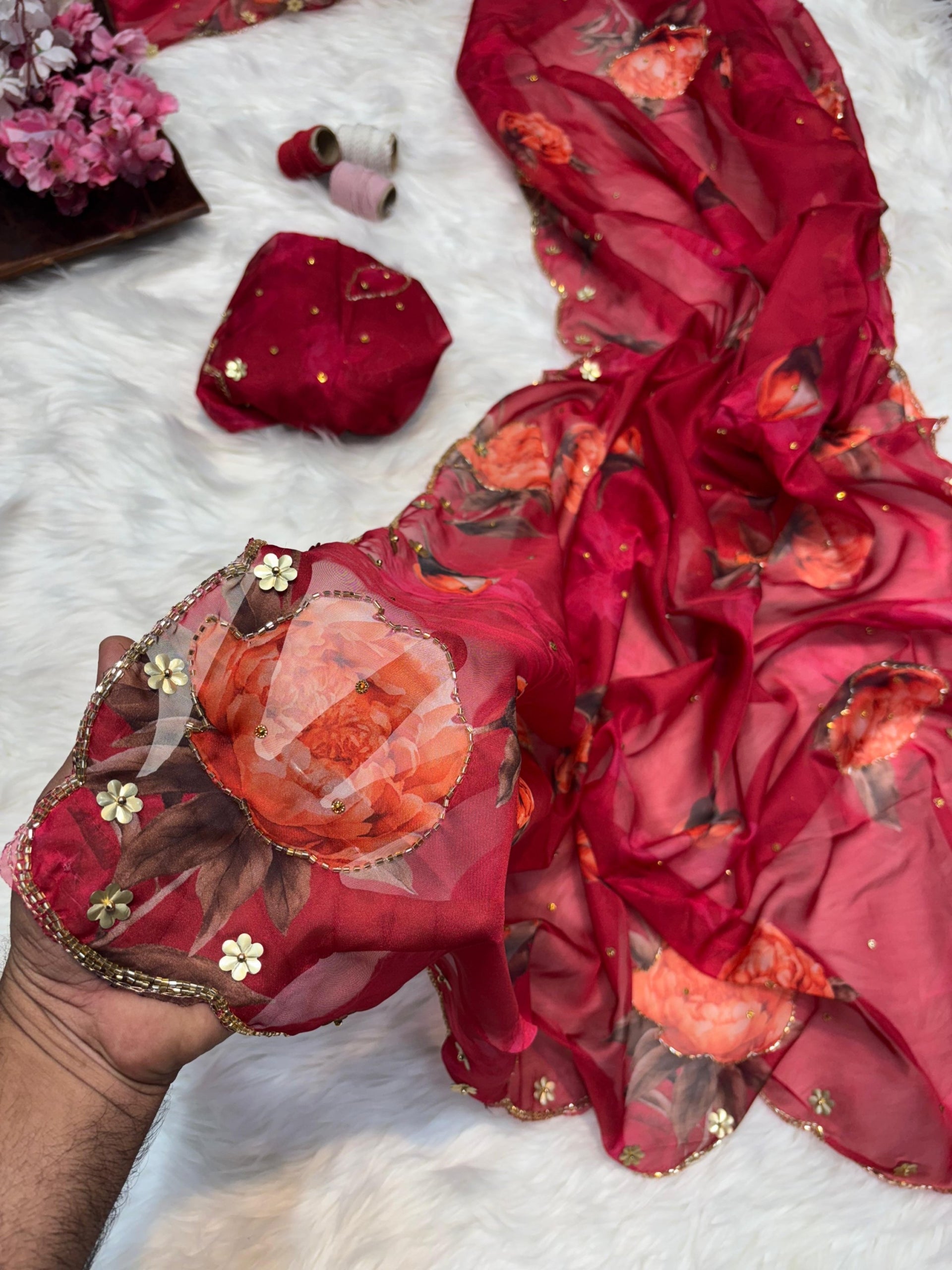 Soft Teby silk saree with cutdana work