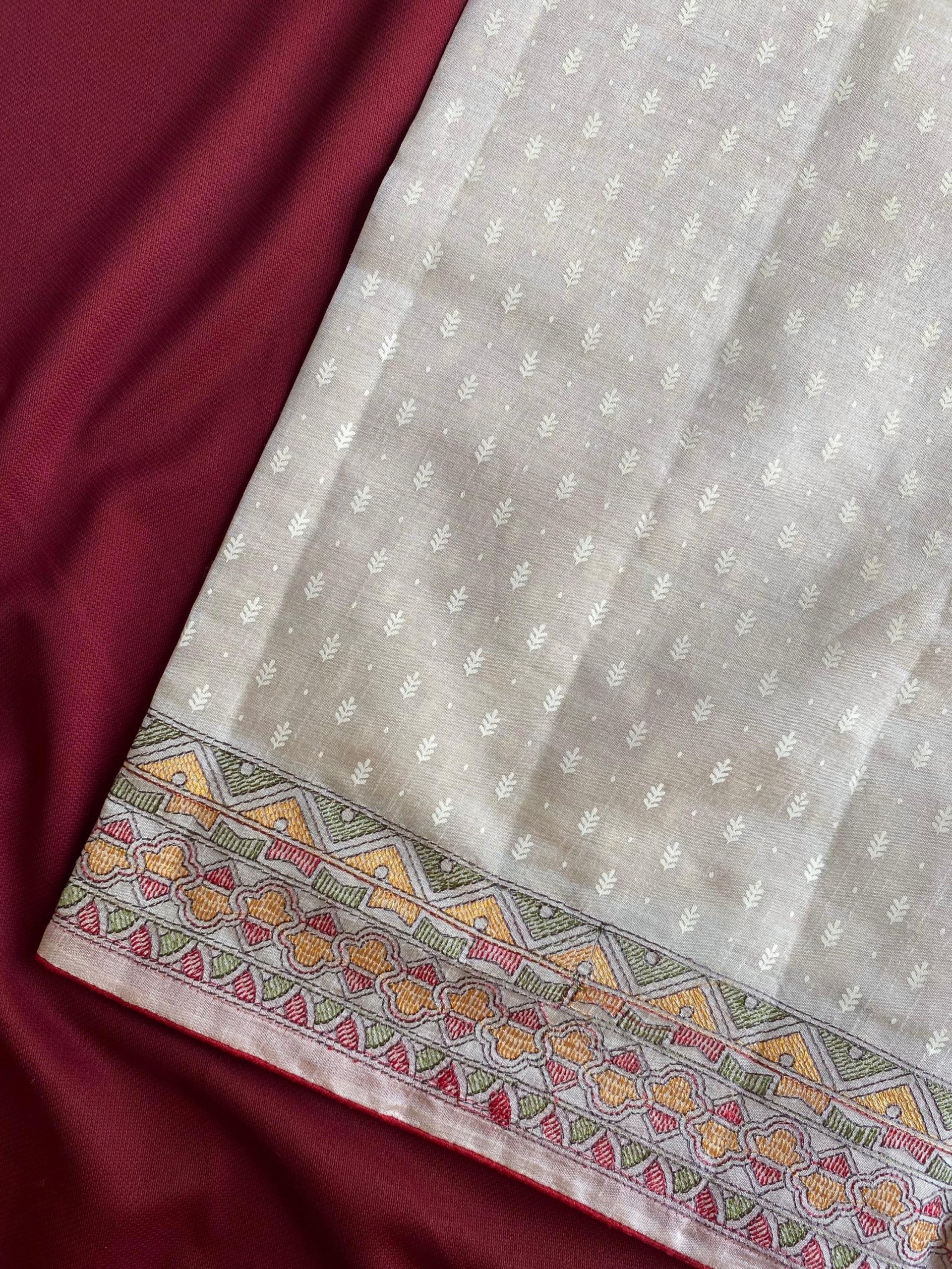 Pure Tussar Saree with Madhubani Embroidery