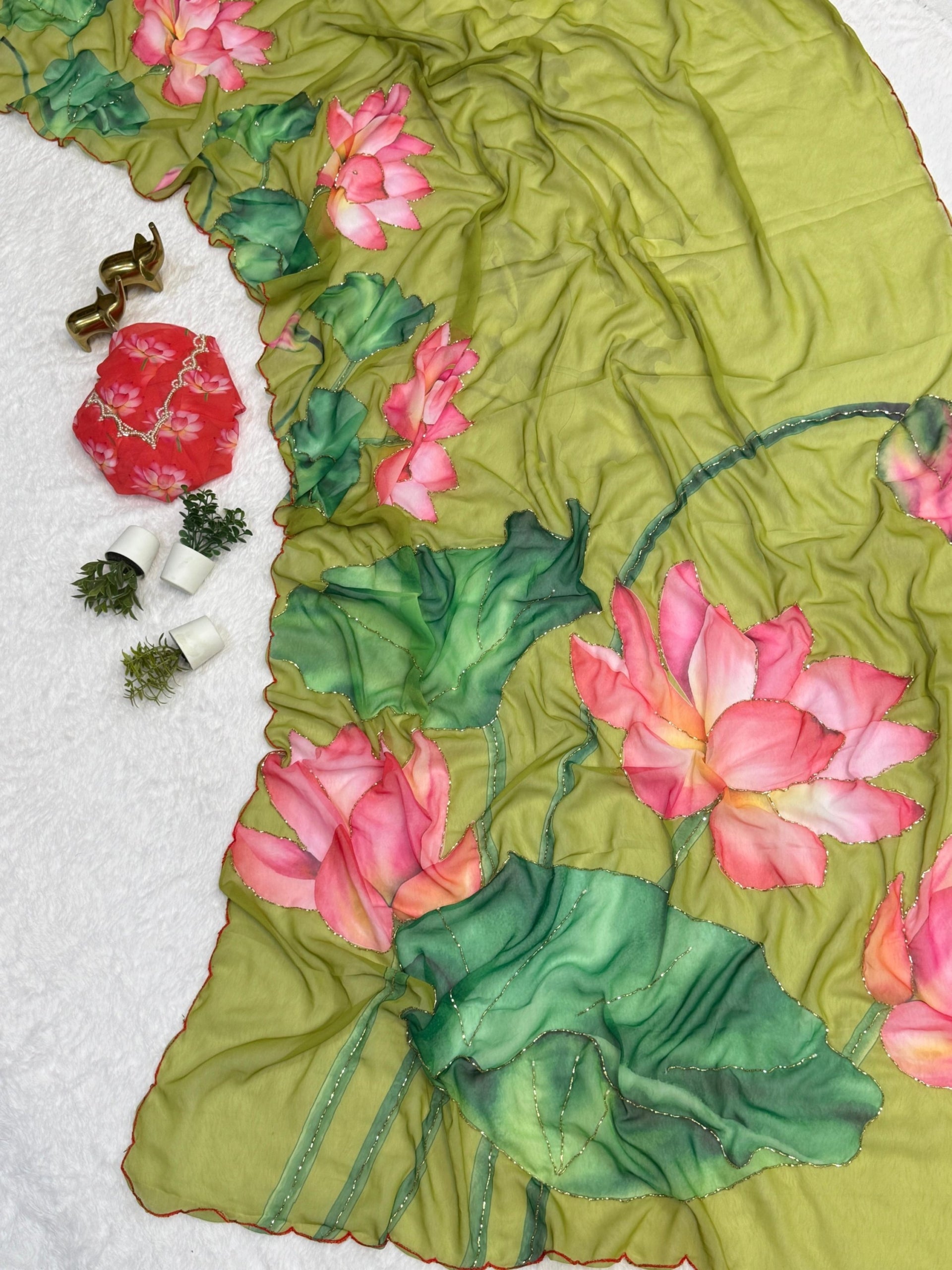 Georgette Butterfly and Floral Designs Saree with Handwork