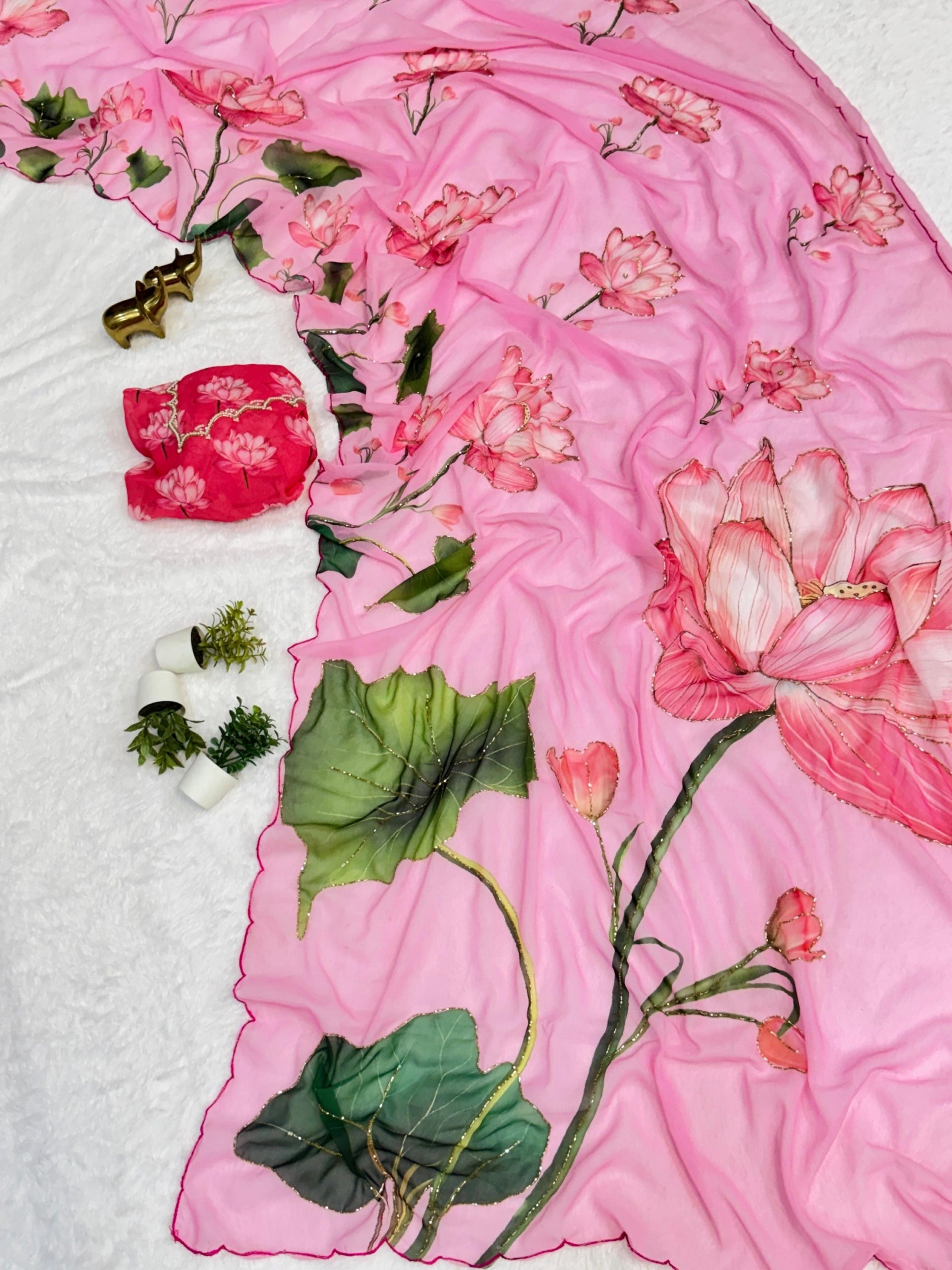 Georgette Butterfly and Floral Designs Saree with Handwork