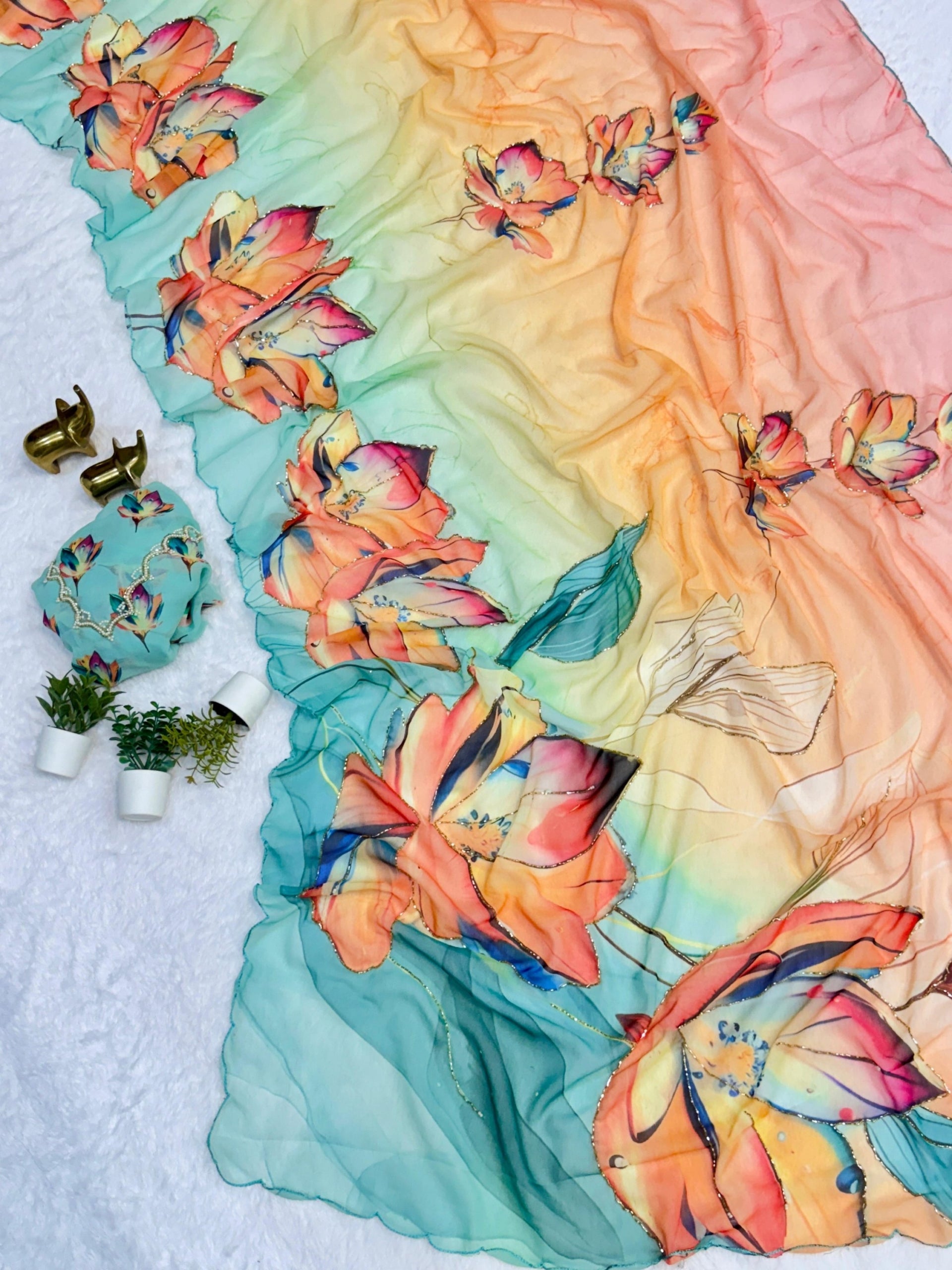 Georgette Butterfly and Floral Designs Saree with Handwork