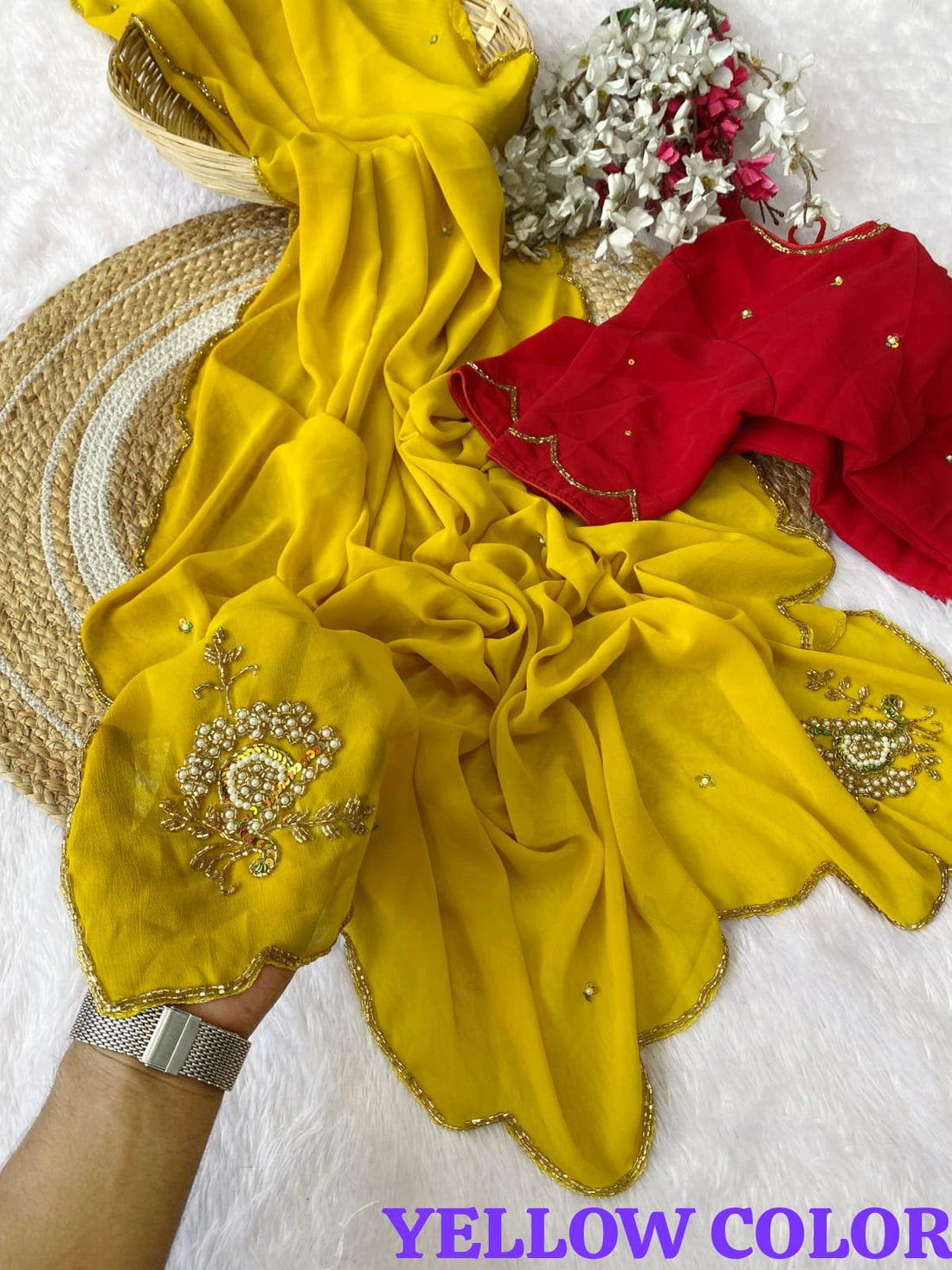 Soft Georgette saree with cutdana work