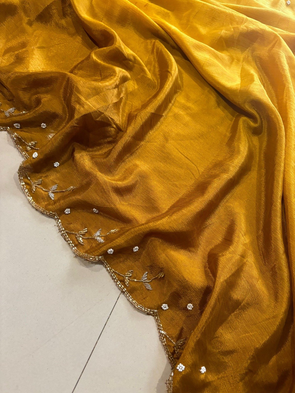 Soft Chinnon Saree with Cutdana Work