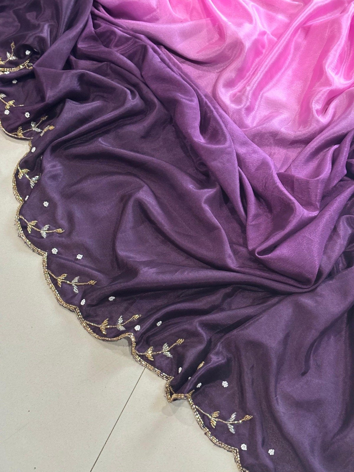 Soft Chinnon Saree with Cutdana Work