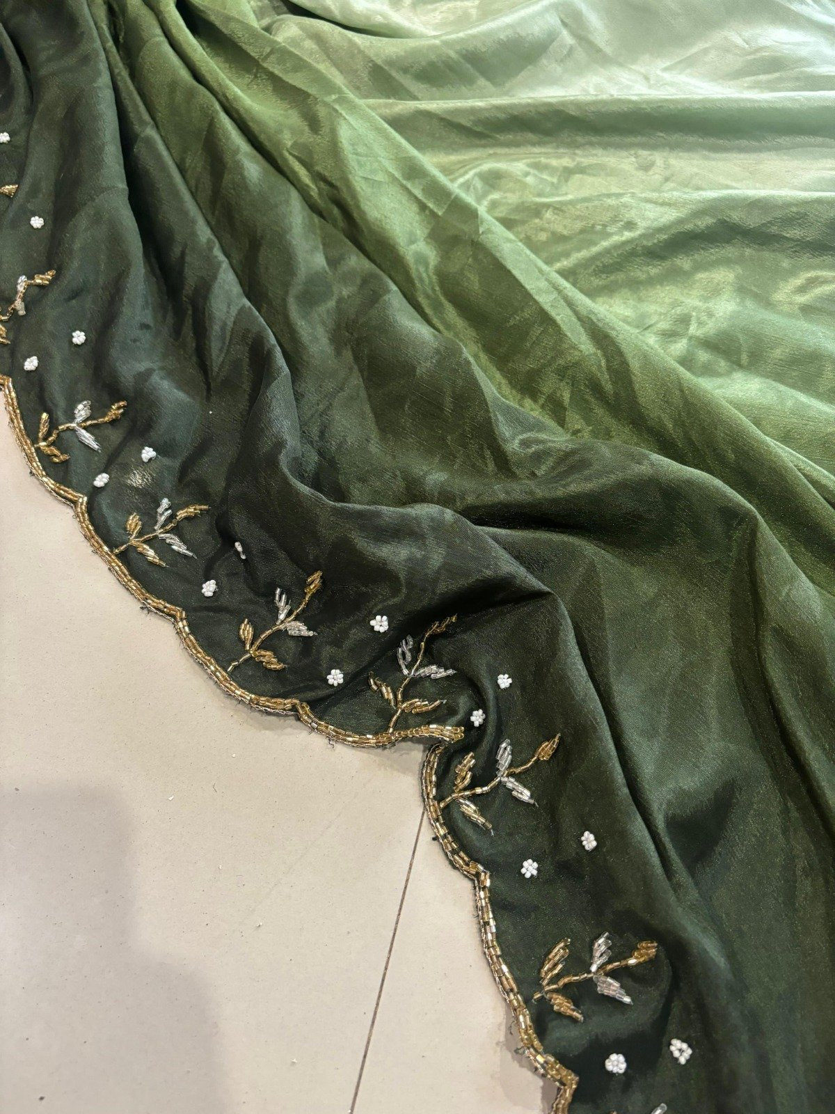 Soft Chinnon Saree with Cutdana Work