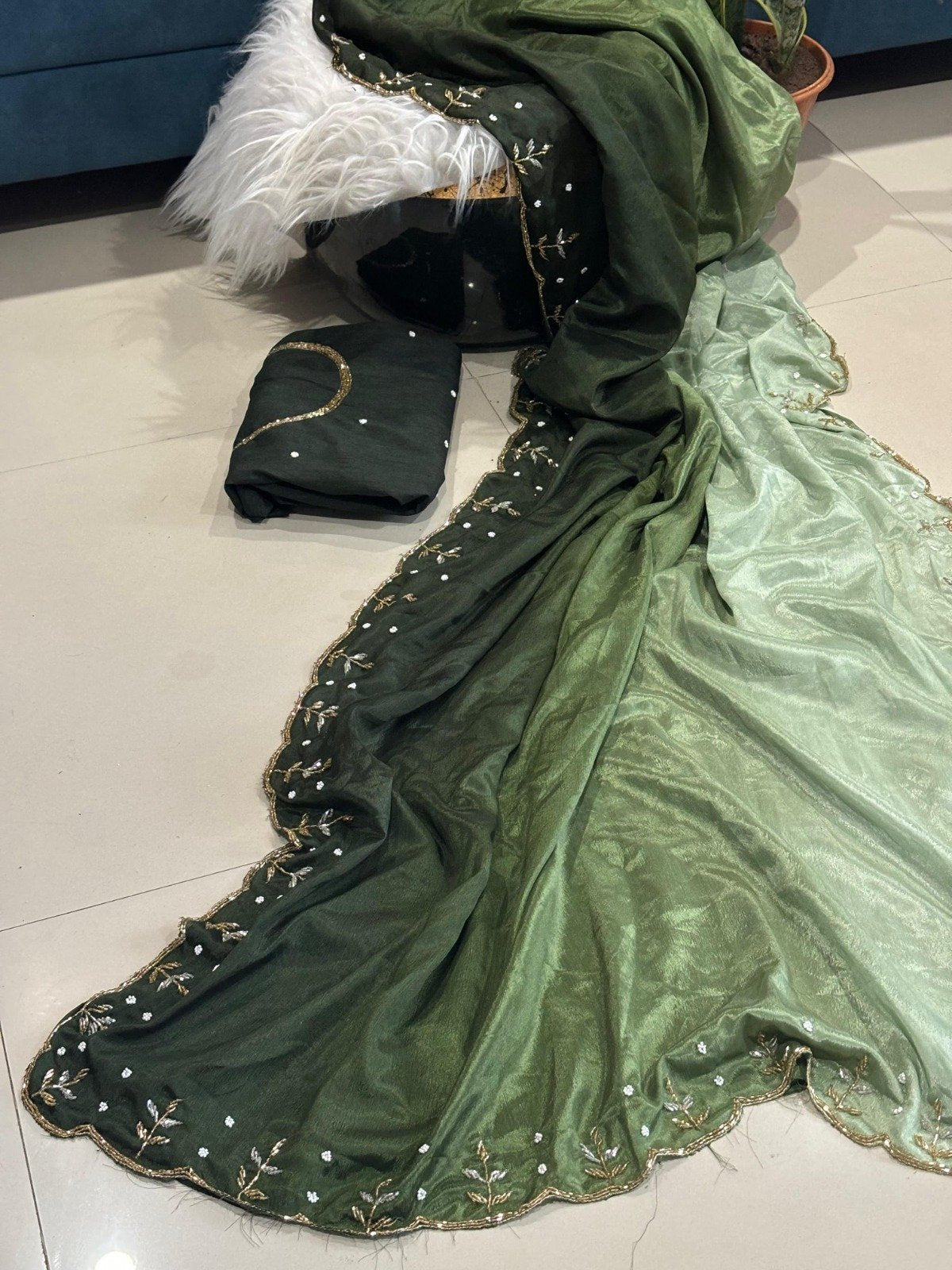 Soft Chinnon Saree with Cutdana Work