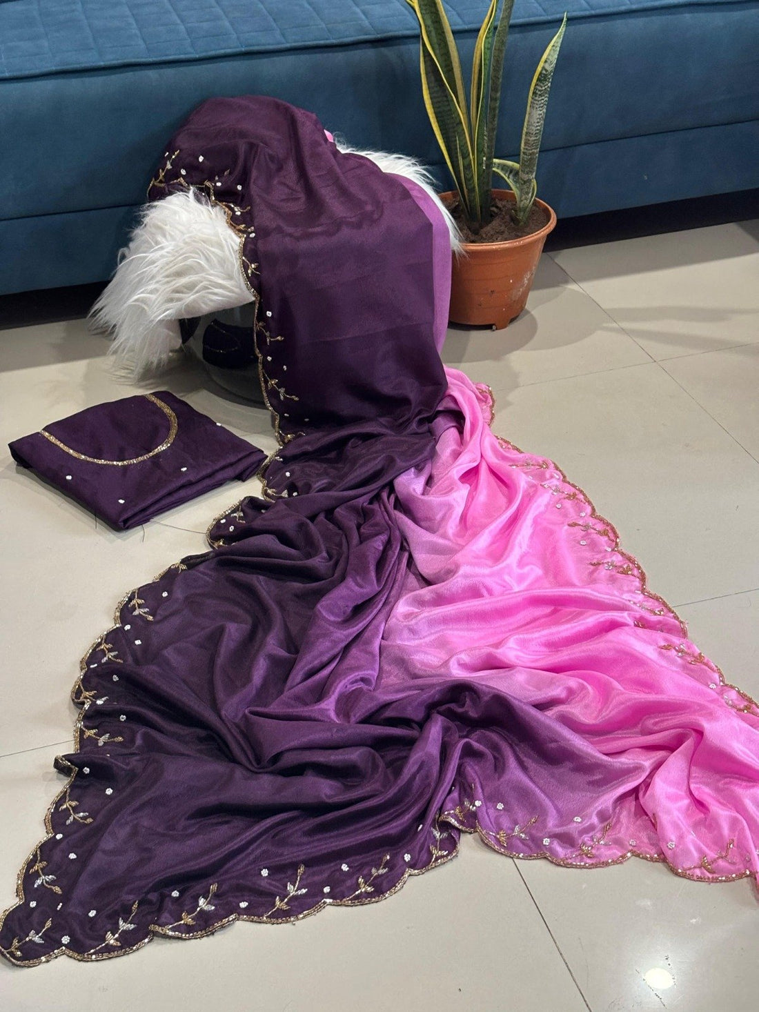 Soft Chinnon Saree with Cutdana Work