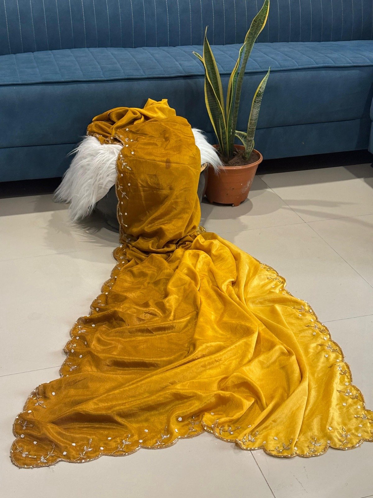 Soft Chinnon Saree with Cutdana Work
