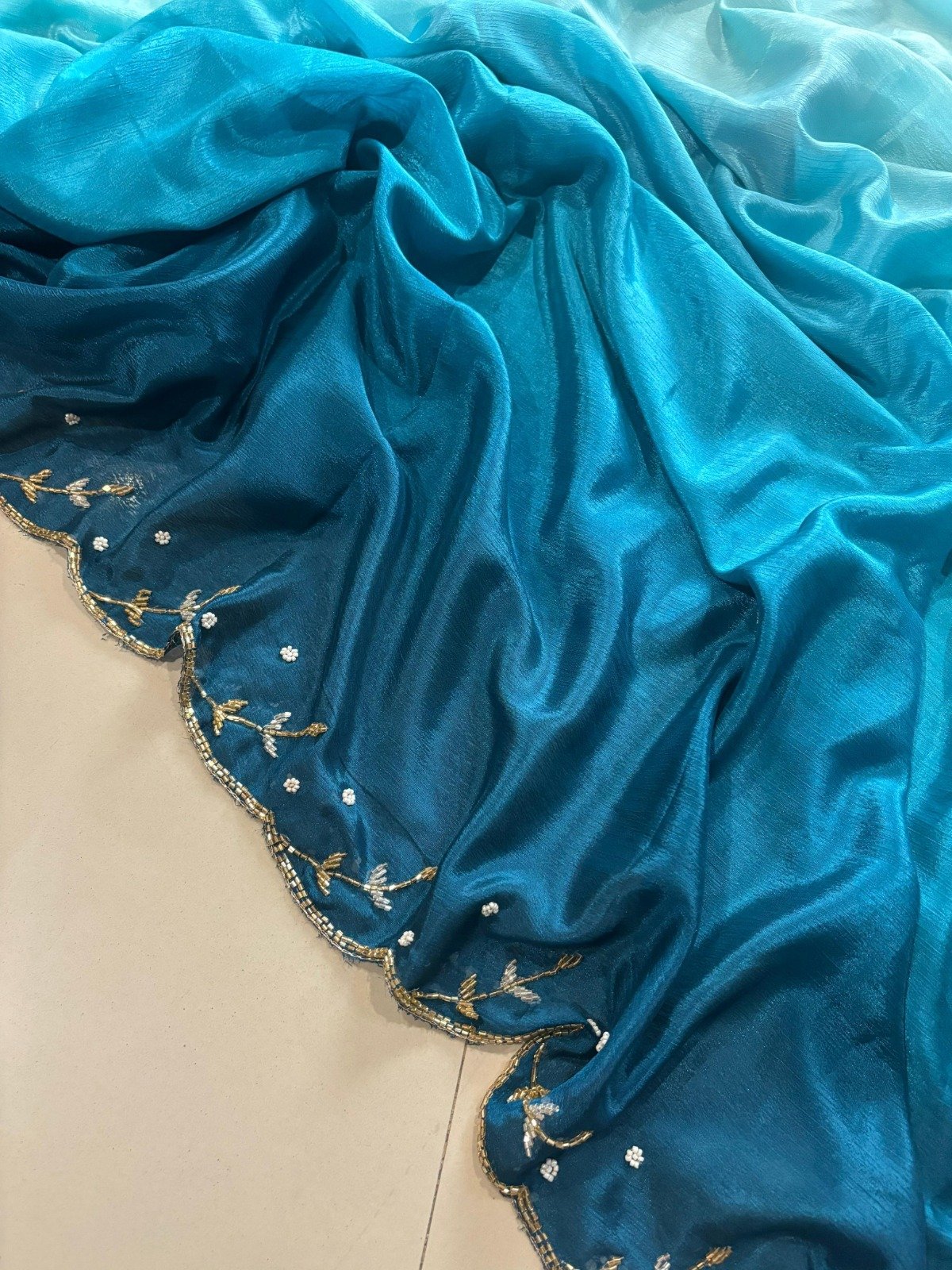 Soft Chinnon Saree with Cutdana Work
