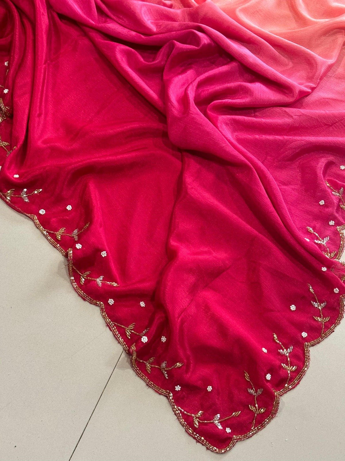 Soft Chinnon Saree with Cutdana Work