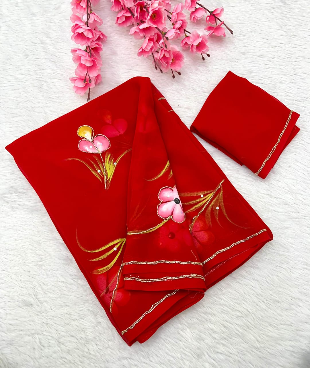 Soft Pure Georgette Handwork Sarees