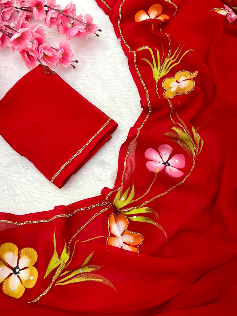 Soft Pure Georgette Handwork Sarees