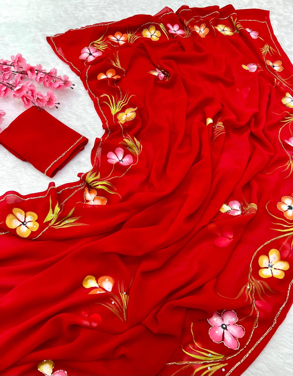 Soft Pure Georgette Handwork Sarees