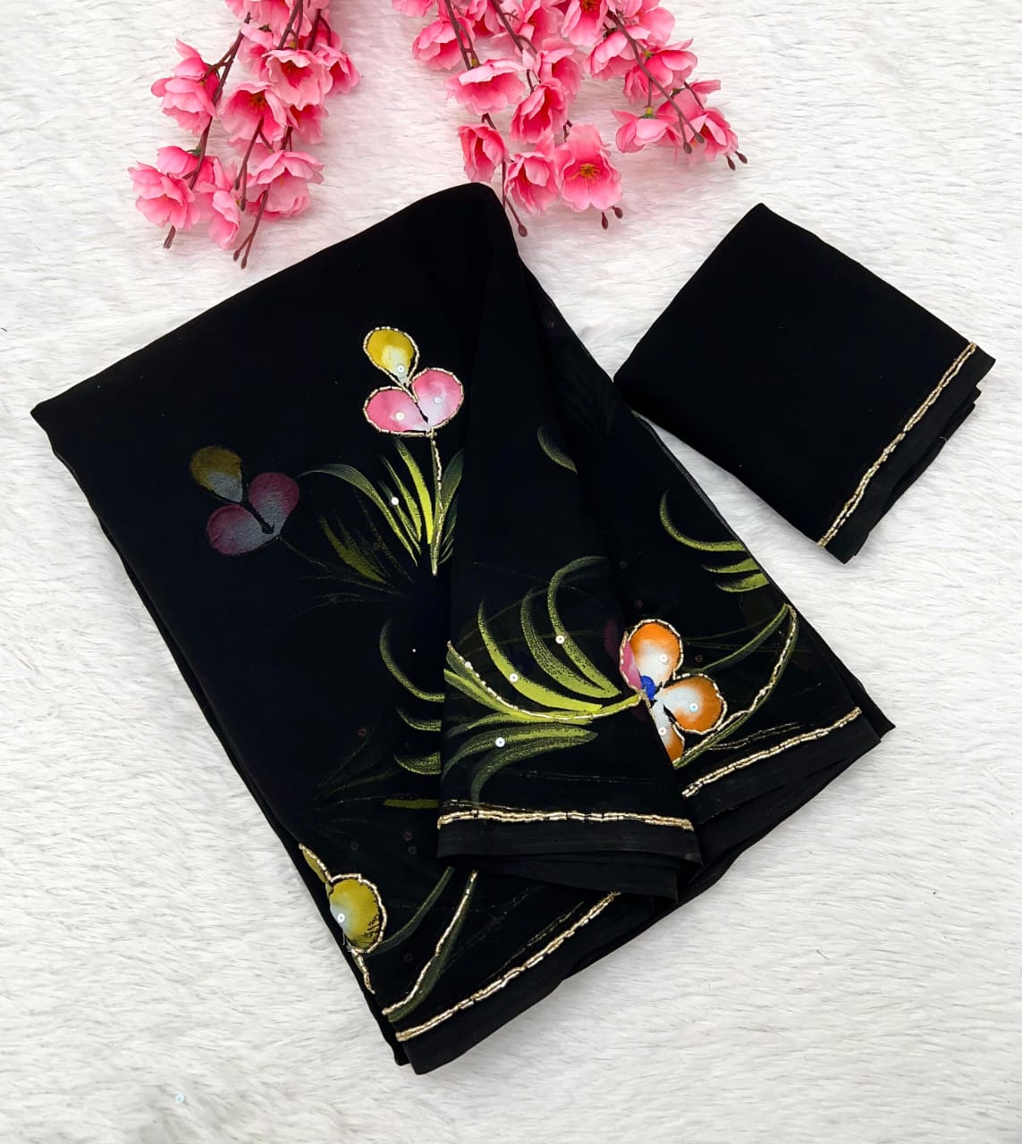 Soft Pure Georgette Handwork Sarees