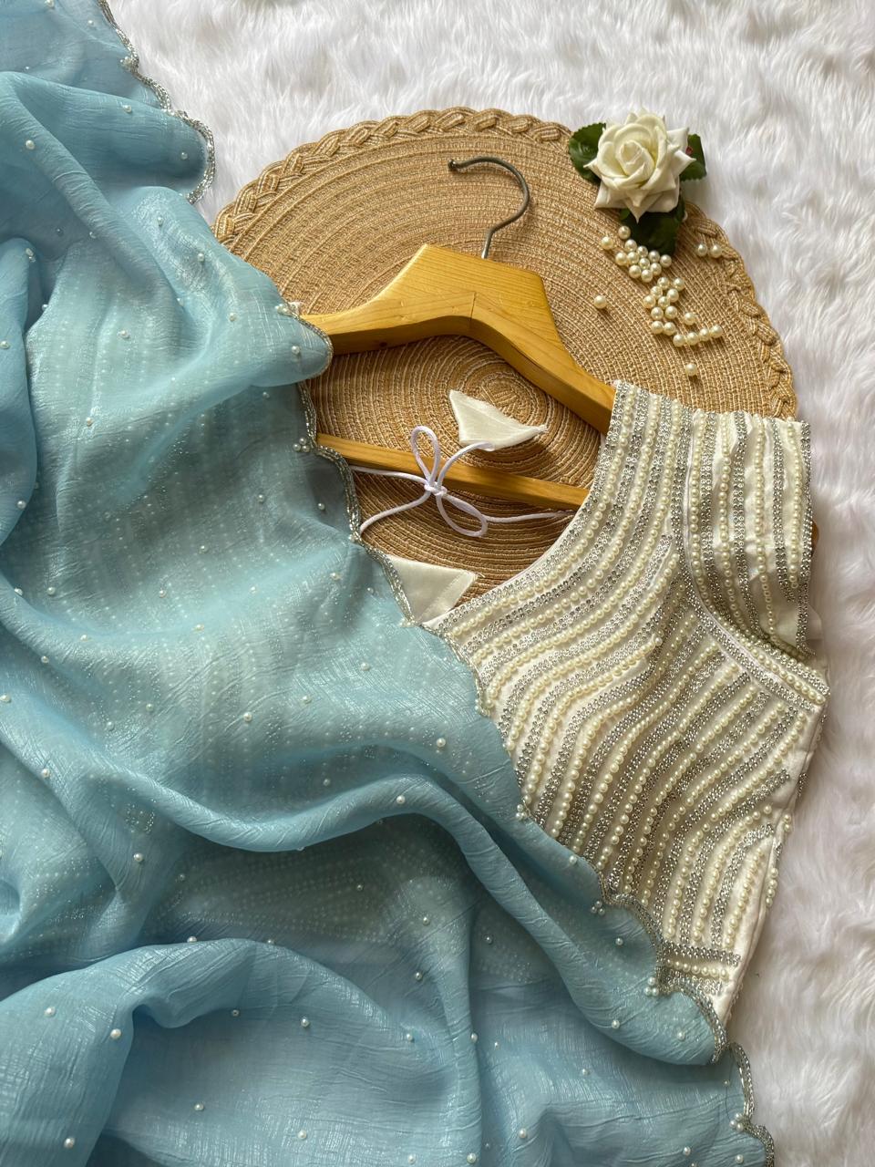 Exclusive Demanding Party Wear Saree with Pearl Blouse