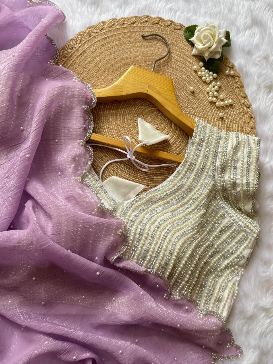 Exclusive Demanding Party Wear Saree with Pearl Blouse