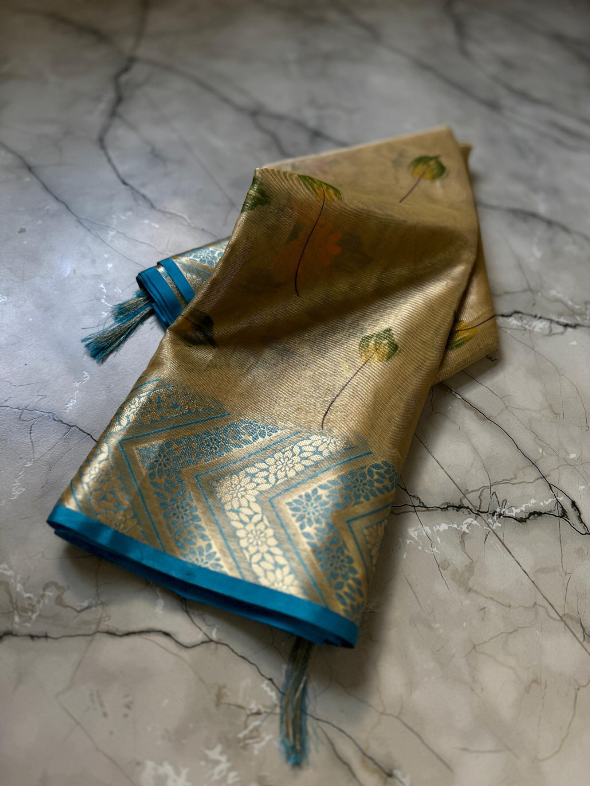 Banarasi Tissue Print Design Jaal Butta Zari Saree