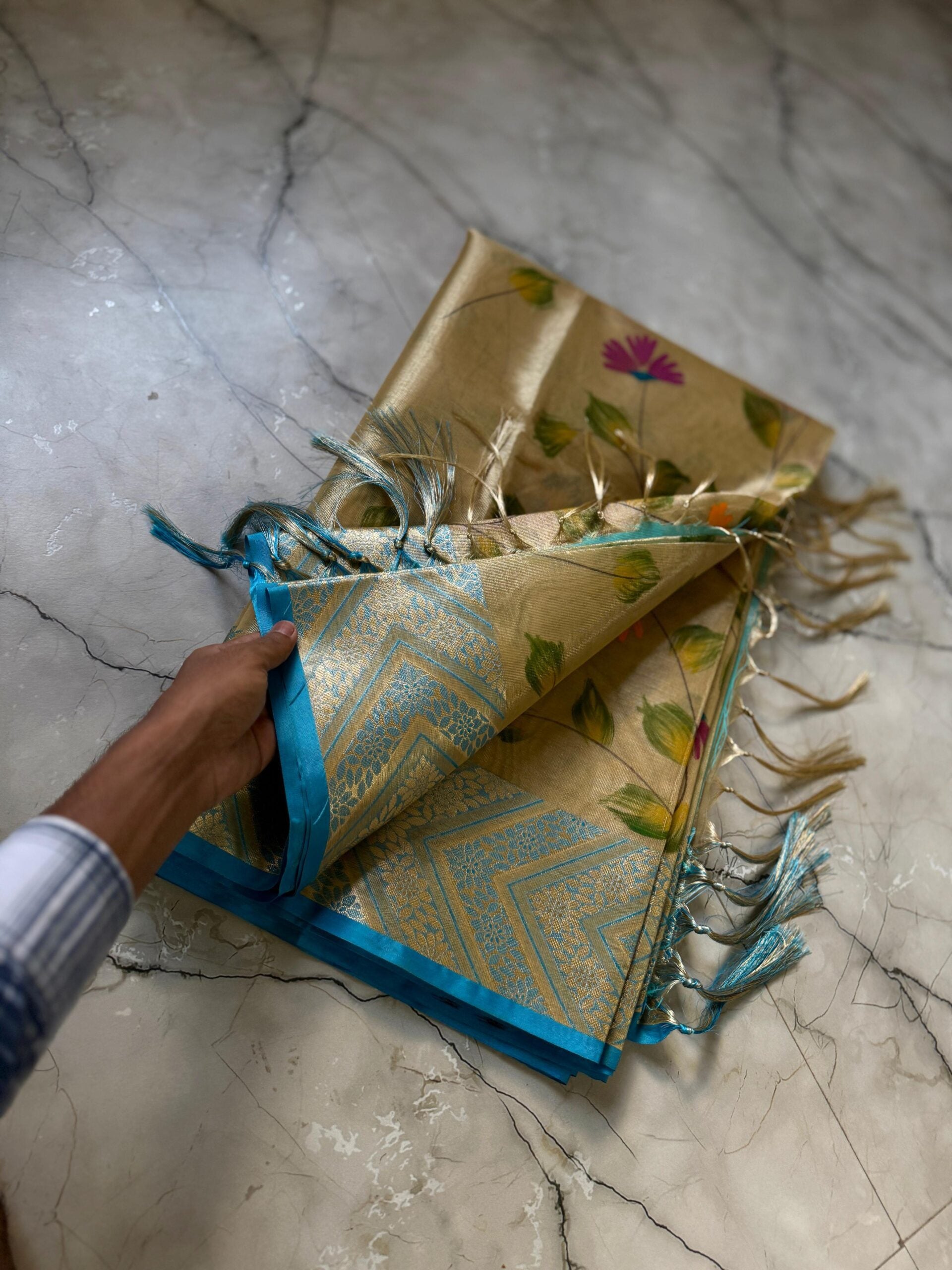 Banarasi Tissue Print Design Jaal Butta Zari Saree