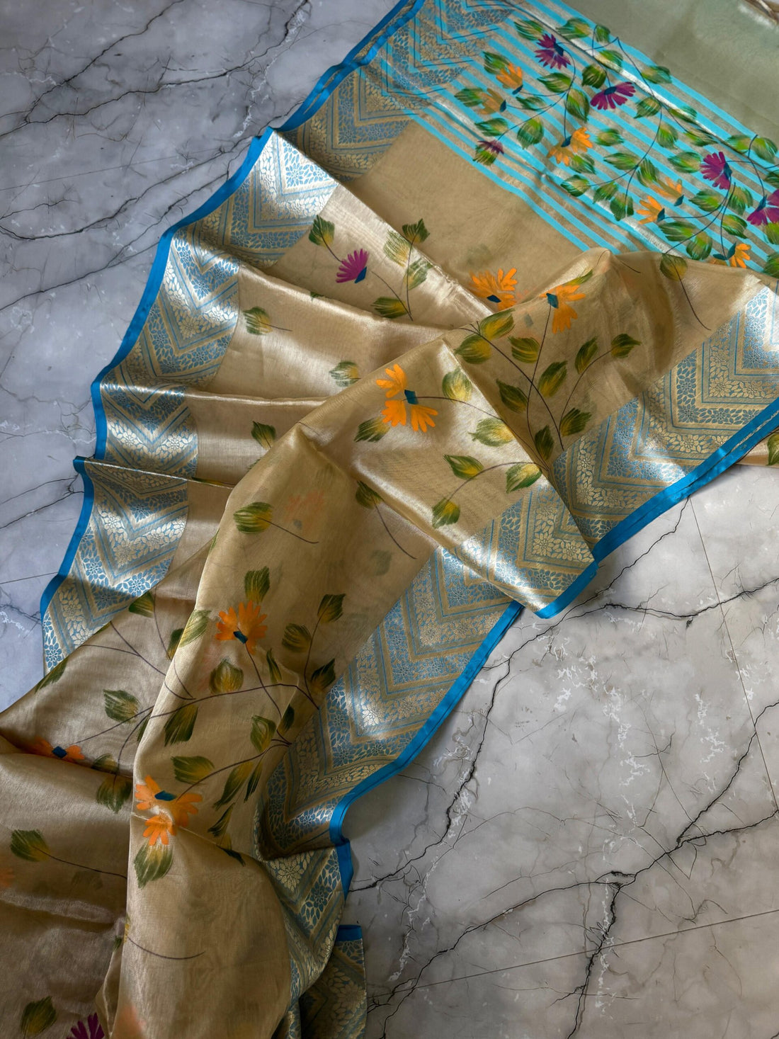 Banarasi Tissue Print Design Jaal Butta Zari Saree