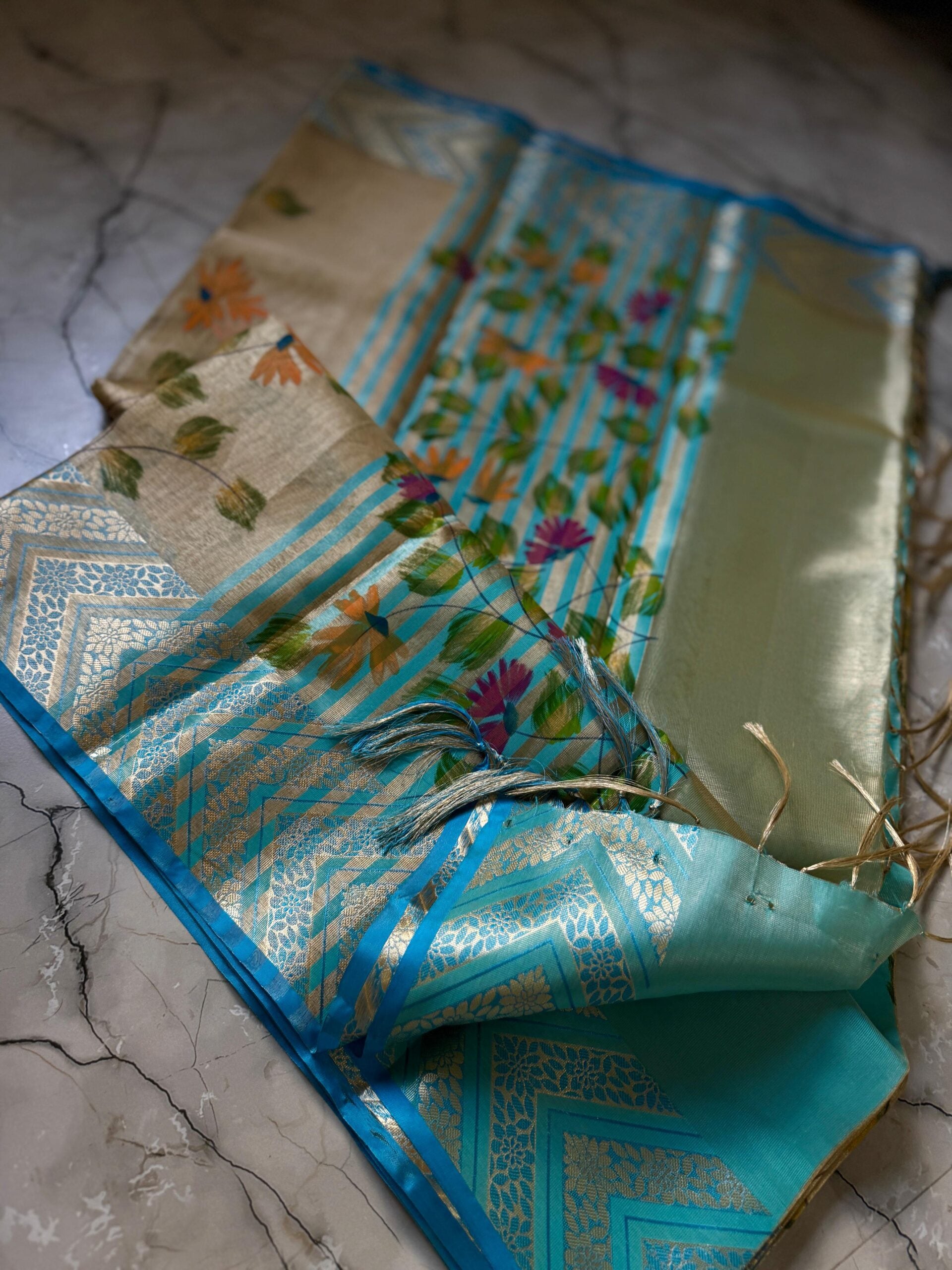 Banarasi Tissue Print Design Jaal Butta Zari Saree
