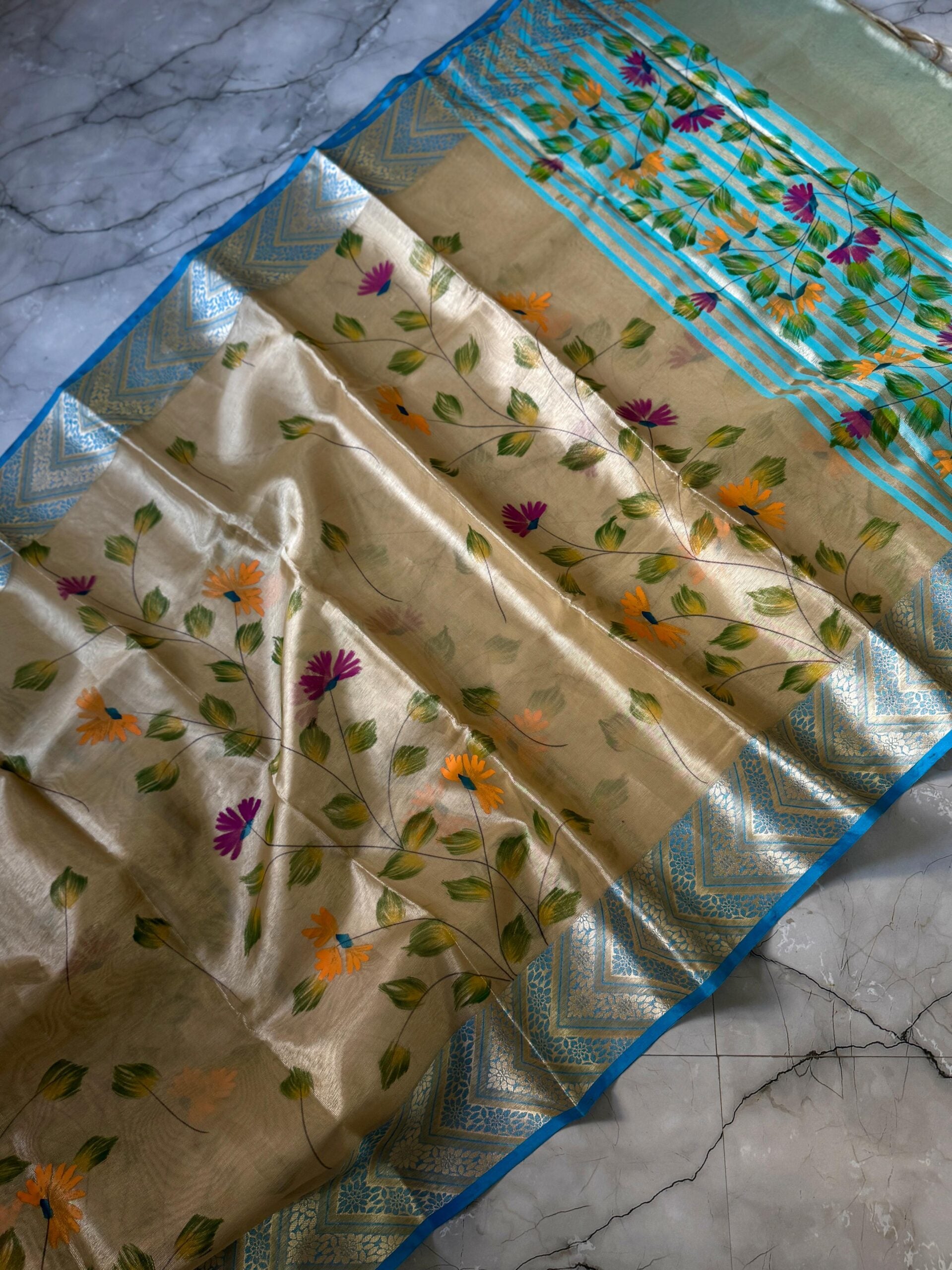Banarasi Tissue Print Design Jaal Butta Zari Saree