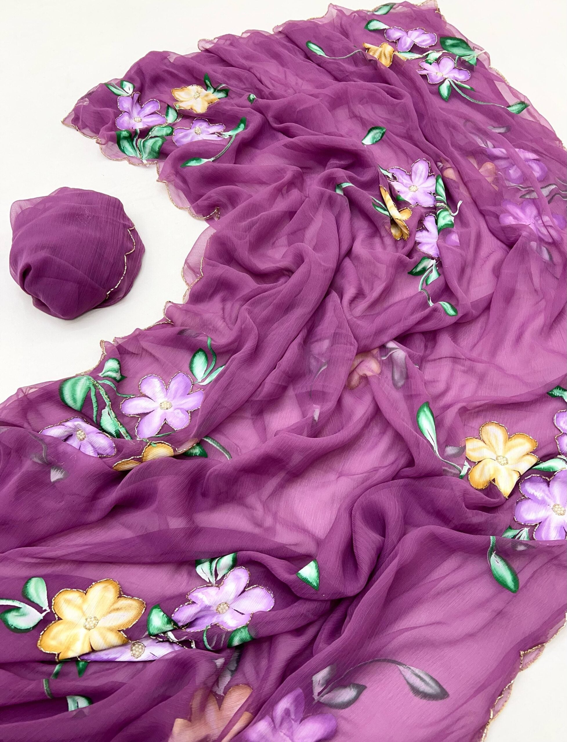 Soft Pure Chiffon Handwork Light Weight Sarees