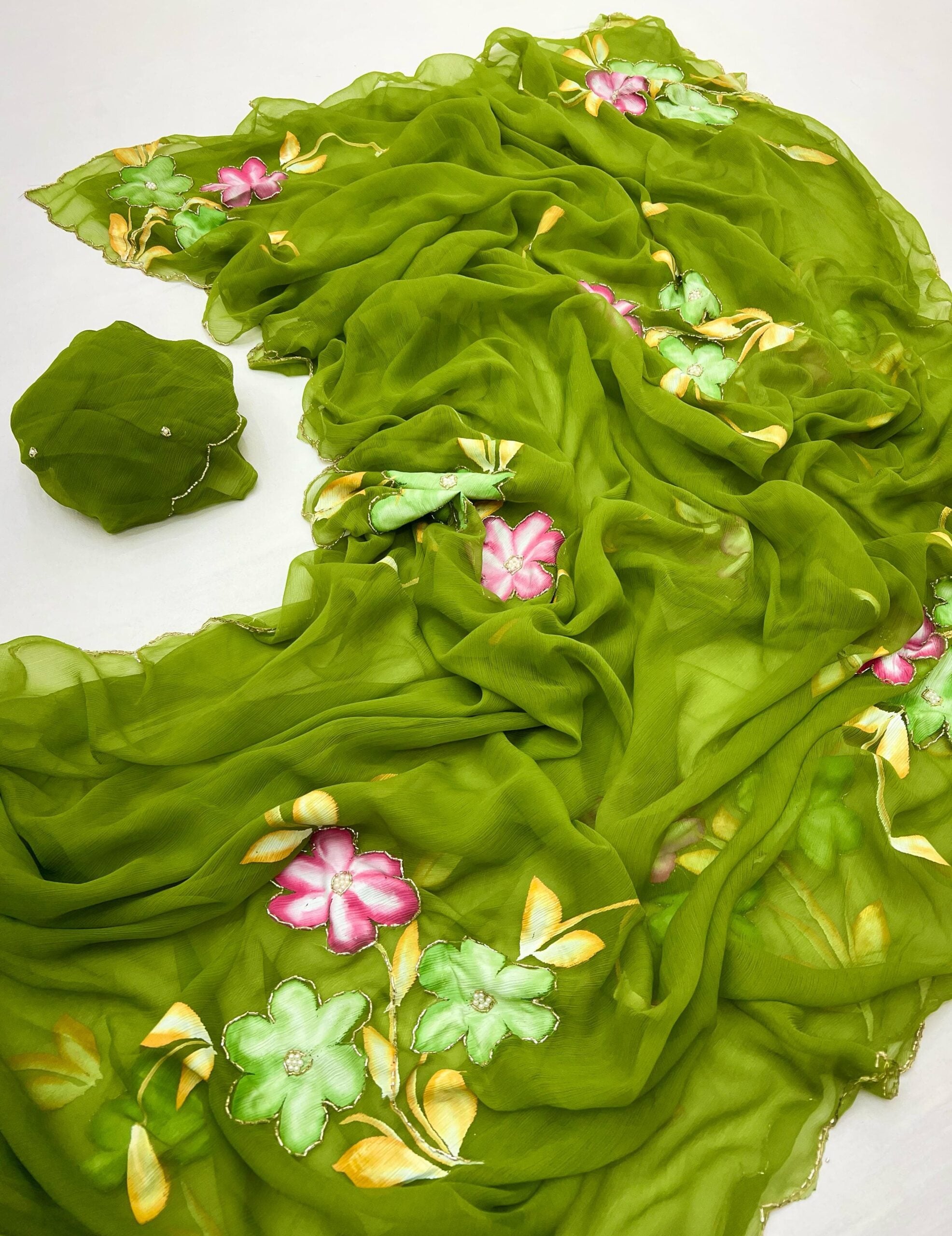 Soft Pure Chiffon Handwork Light Weight Sarees