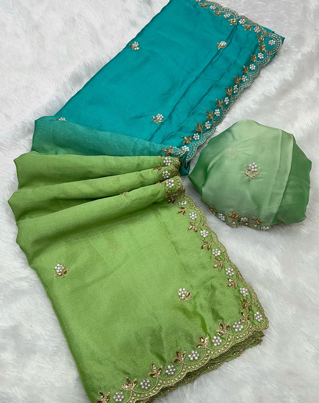 Dual Shaded Trending Chinnon Saree