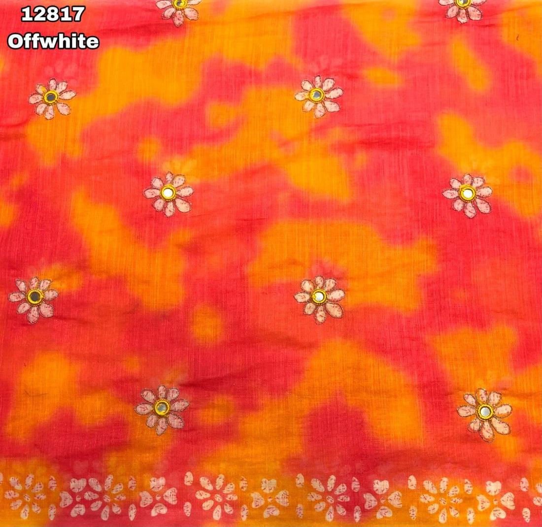 Designer Chiffon Silk Crush Saree with Lenin Embroidery Work Blouse