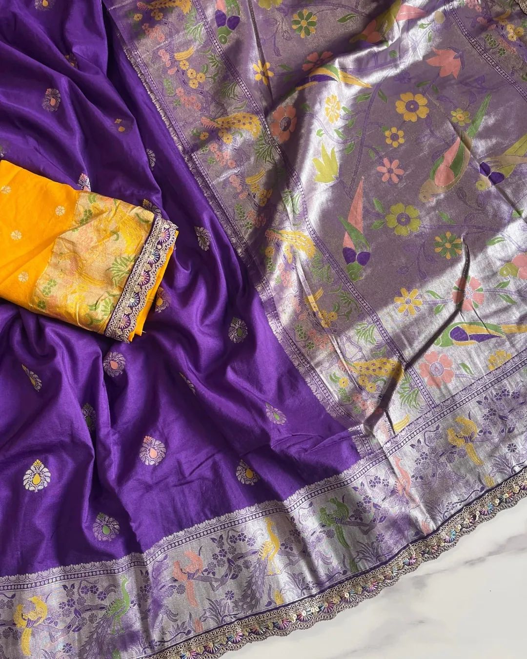 Paithani Silk Pure Nylon Viscose Khadi Crep Georgette Meenakari Jaquard Weaving Border