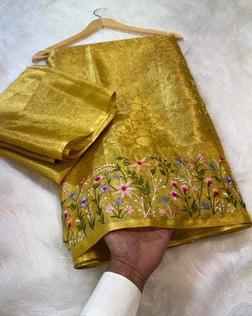 Gold Banarasi Soft Tissue Silk Saree
