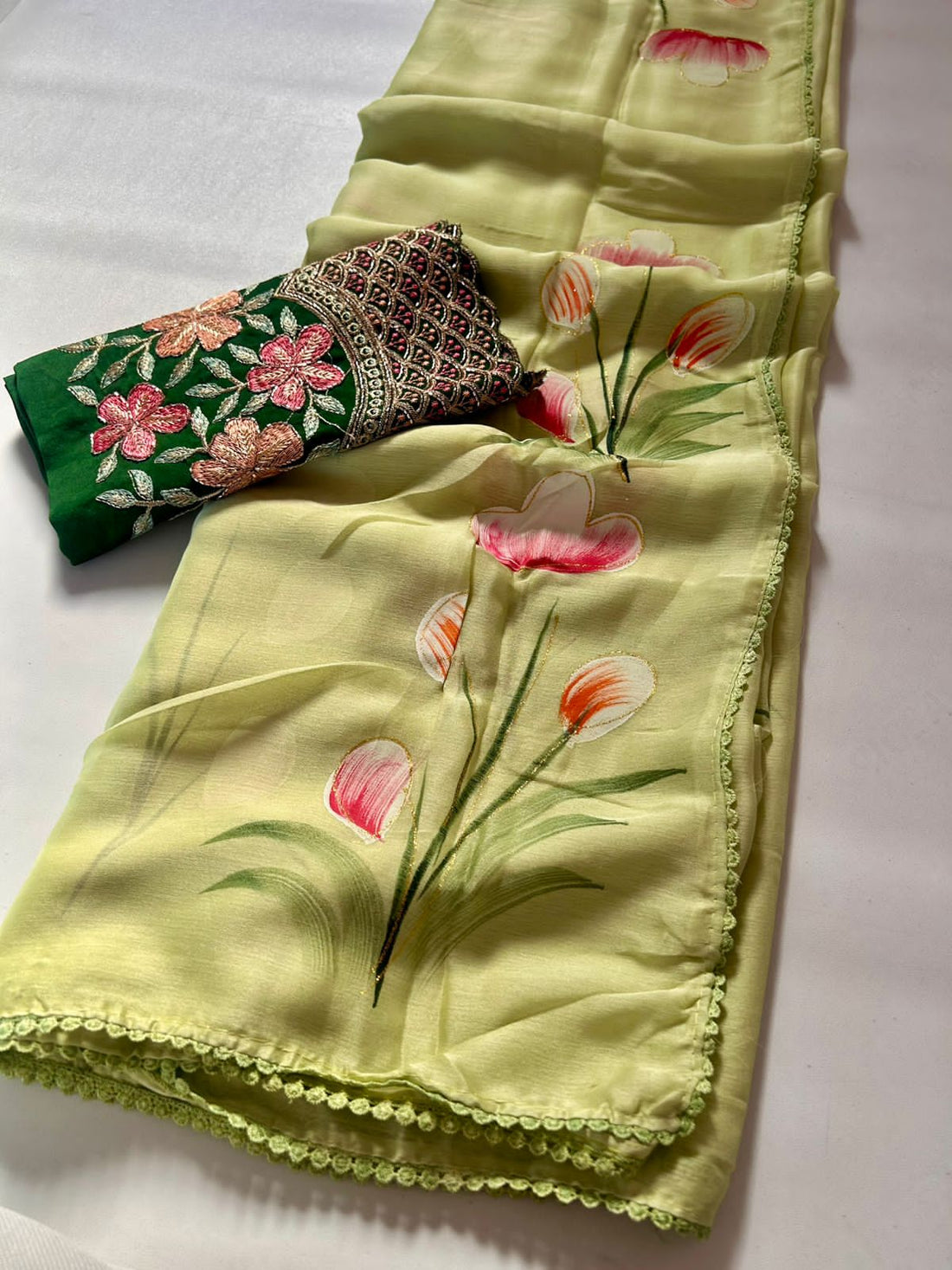 Pastel Green Chiffon Saree