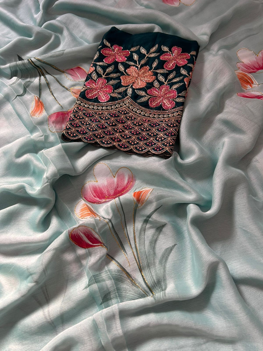 Chiffon Saree with Floral Design