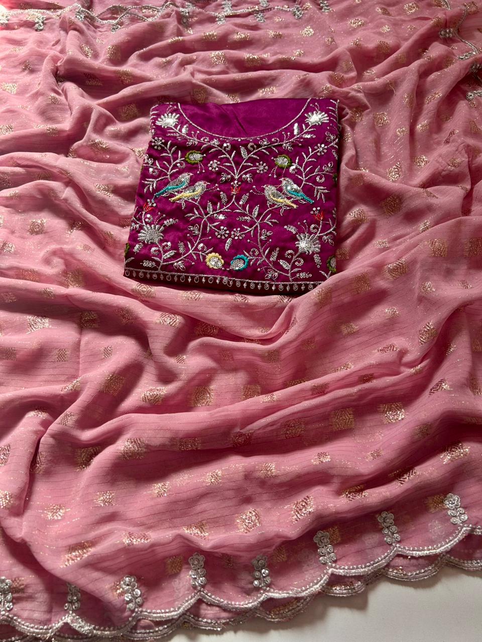 Viscouse Work Sarees with Designer Blouse