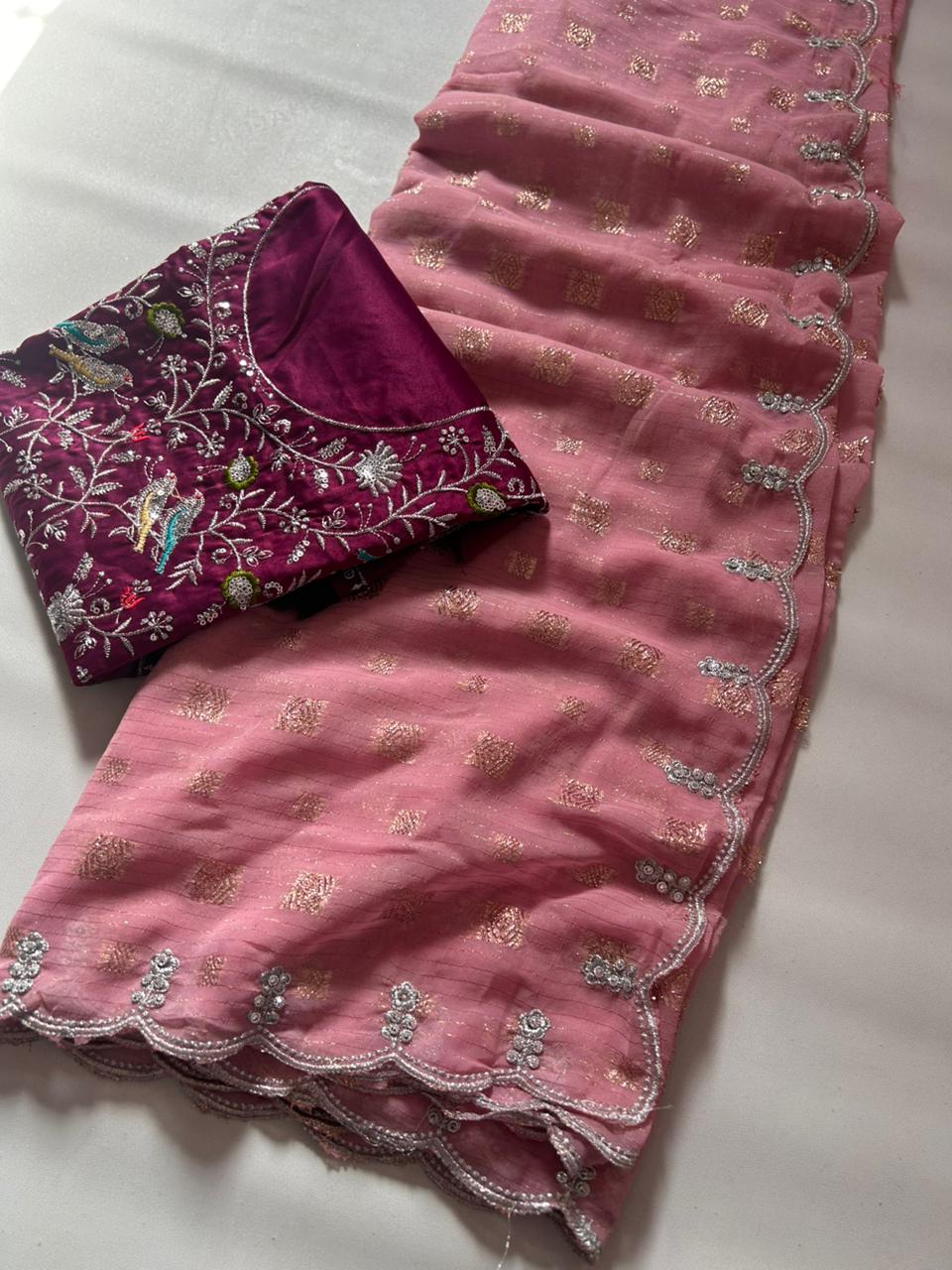 Viscouse Work Sarees with Designer Blouse