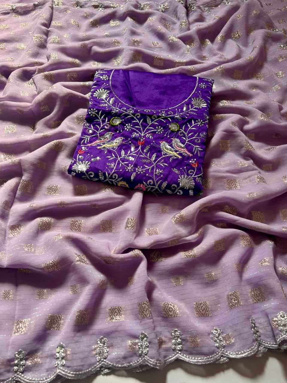 Viscouse Work Sarees with Designer Blouse