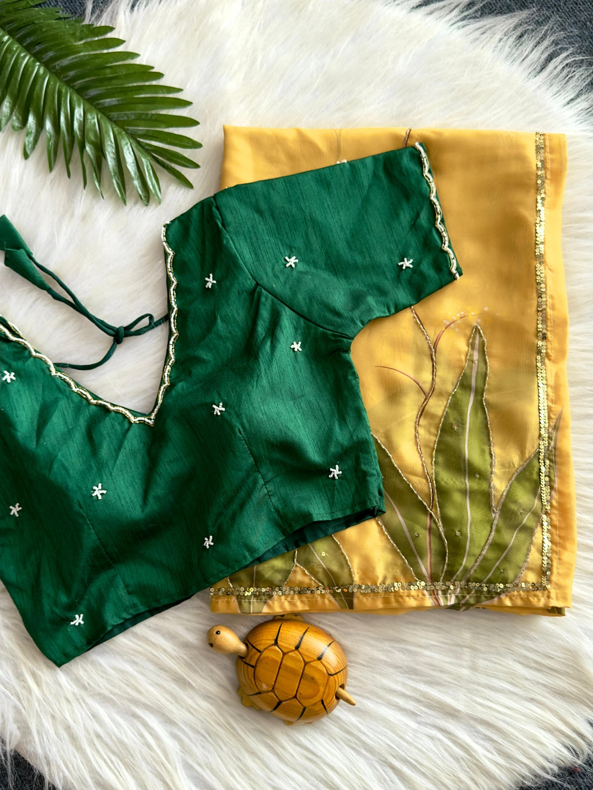 Premium Designer Saree with Stitched Work Blouse Free Size 38