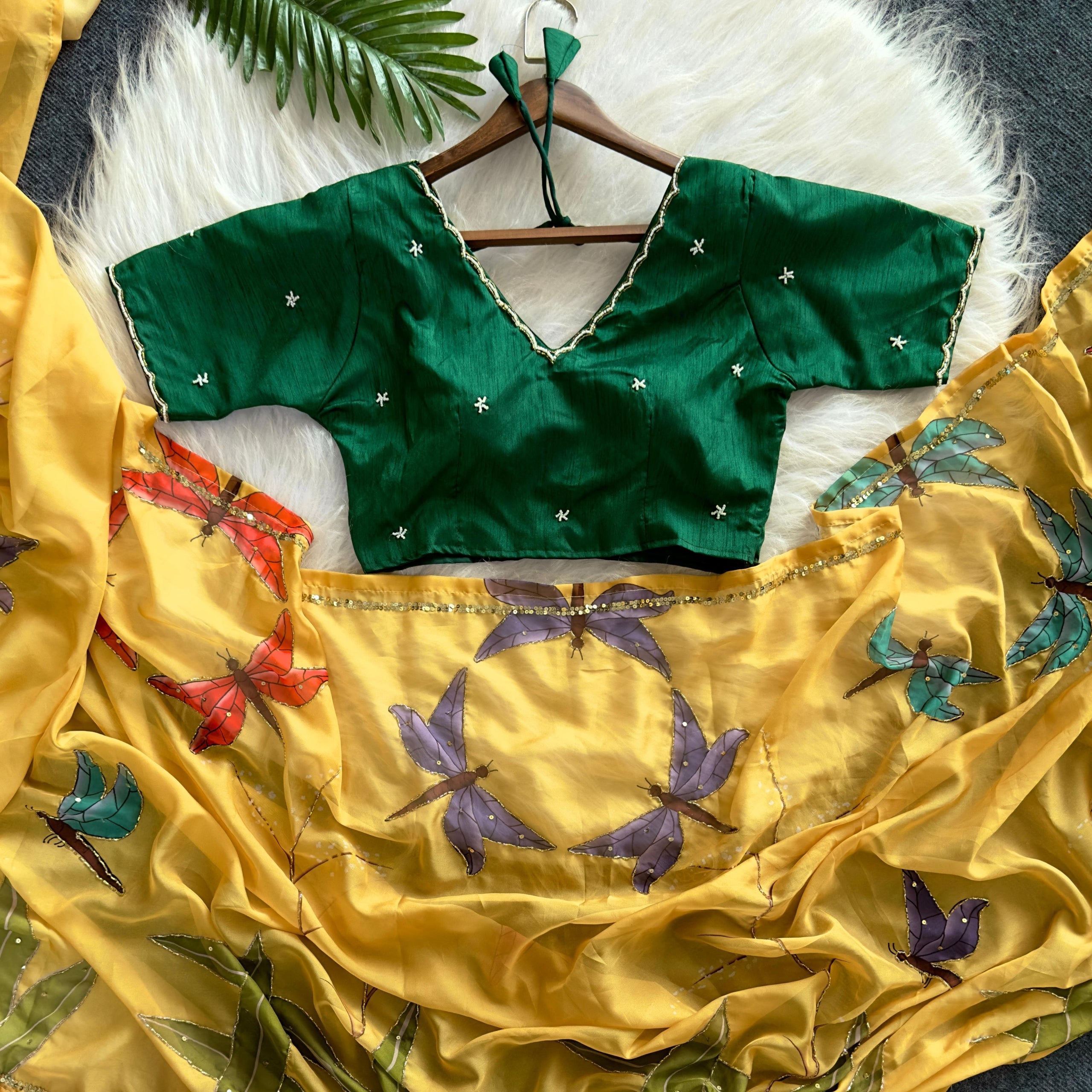 Premium Designer Saree with Stitched Work Blouse Free Size 38