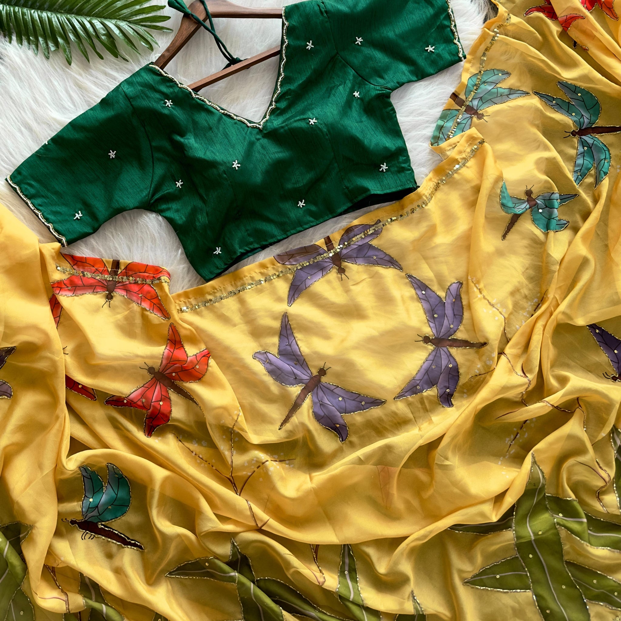 Premium Designer Saree with Stitched Work Blouse Free Size 38