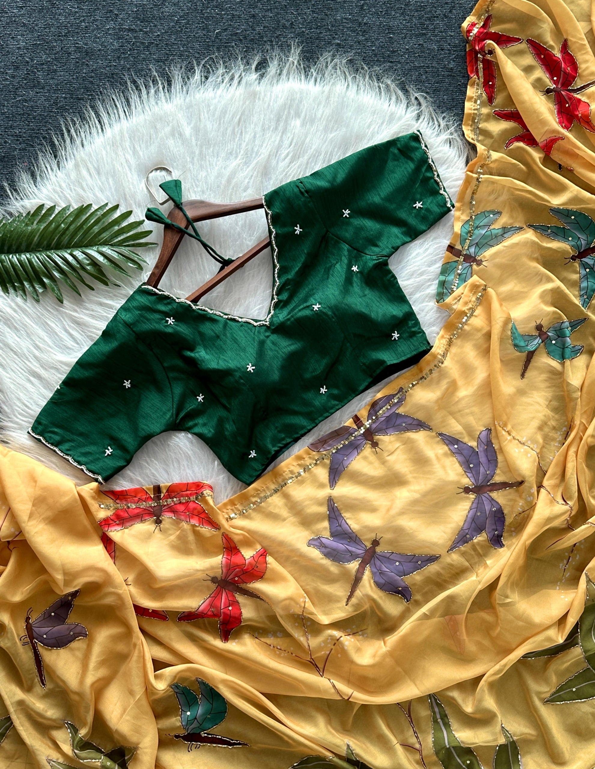 Premium Designer Saree with Stitched Work Blouse Free Size 38