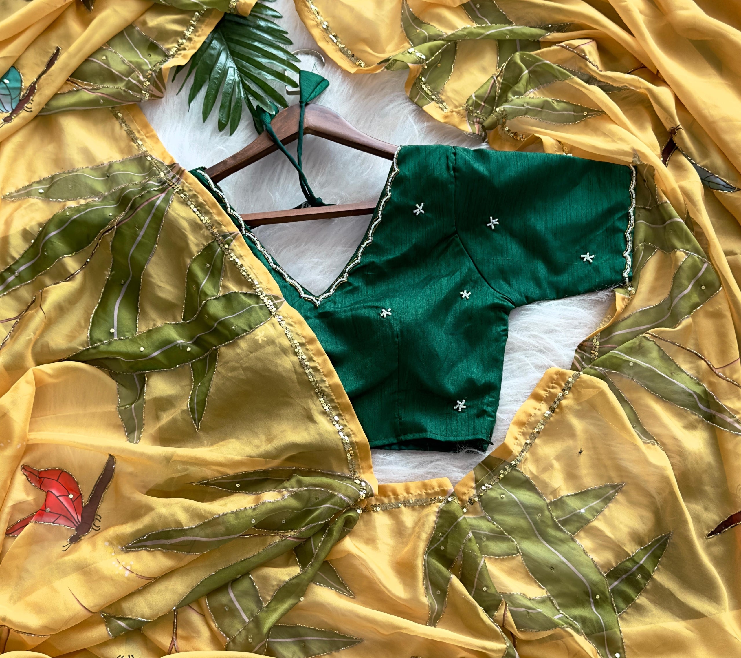 Premium Designer Saree with Stitched Work Blouse Free Size 38