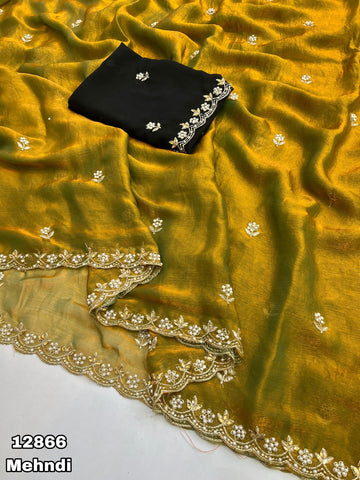 Premium Space Silk Fendy Chiffon Saree