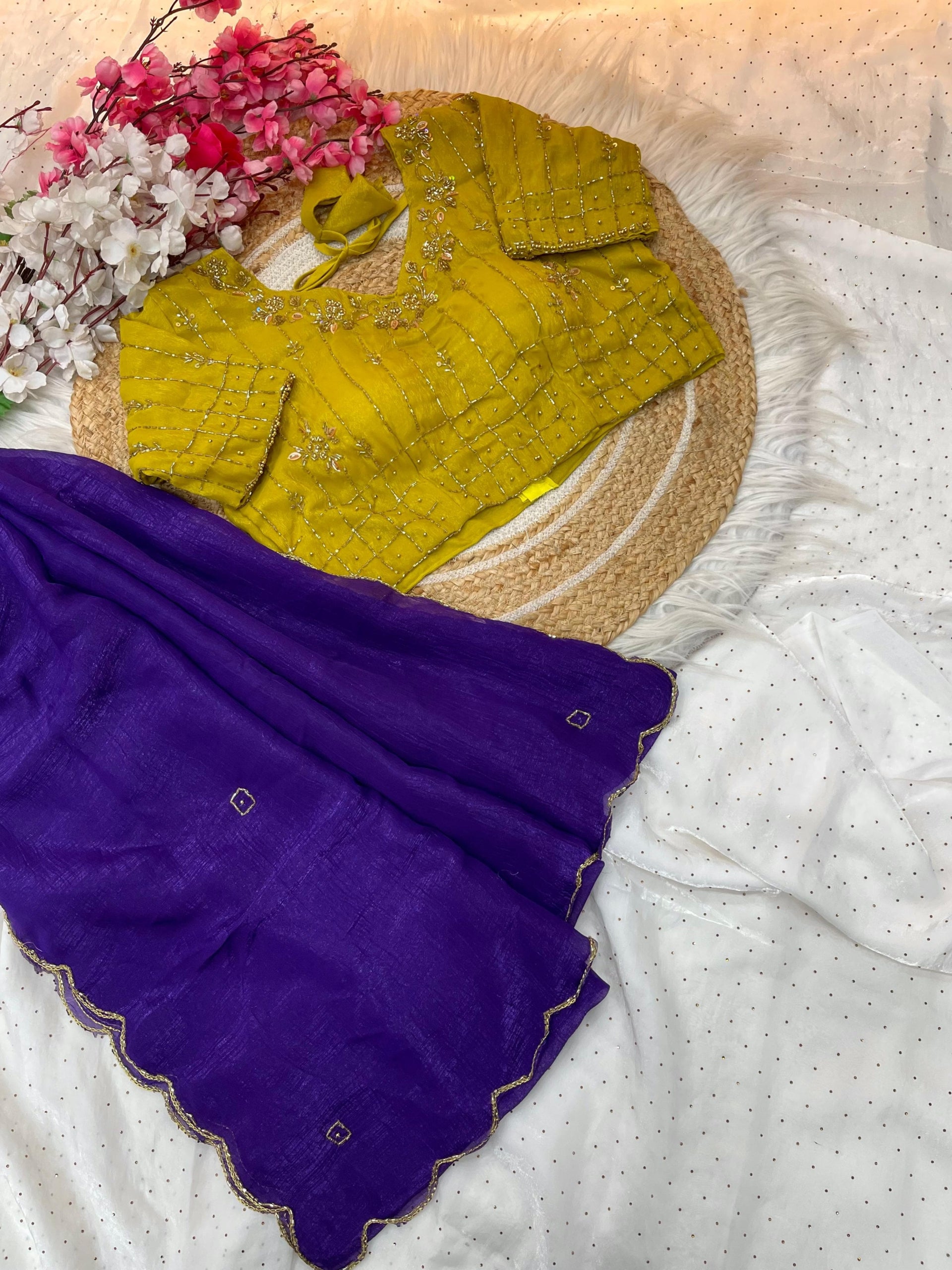 Soft Crunchy Silk Saree with Fully Stitched Blouse fits upto 42