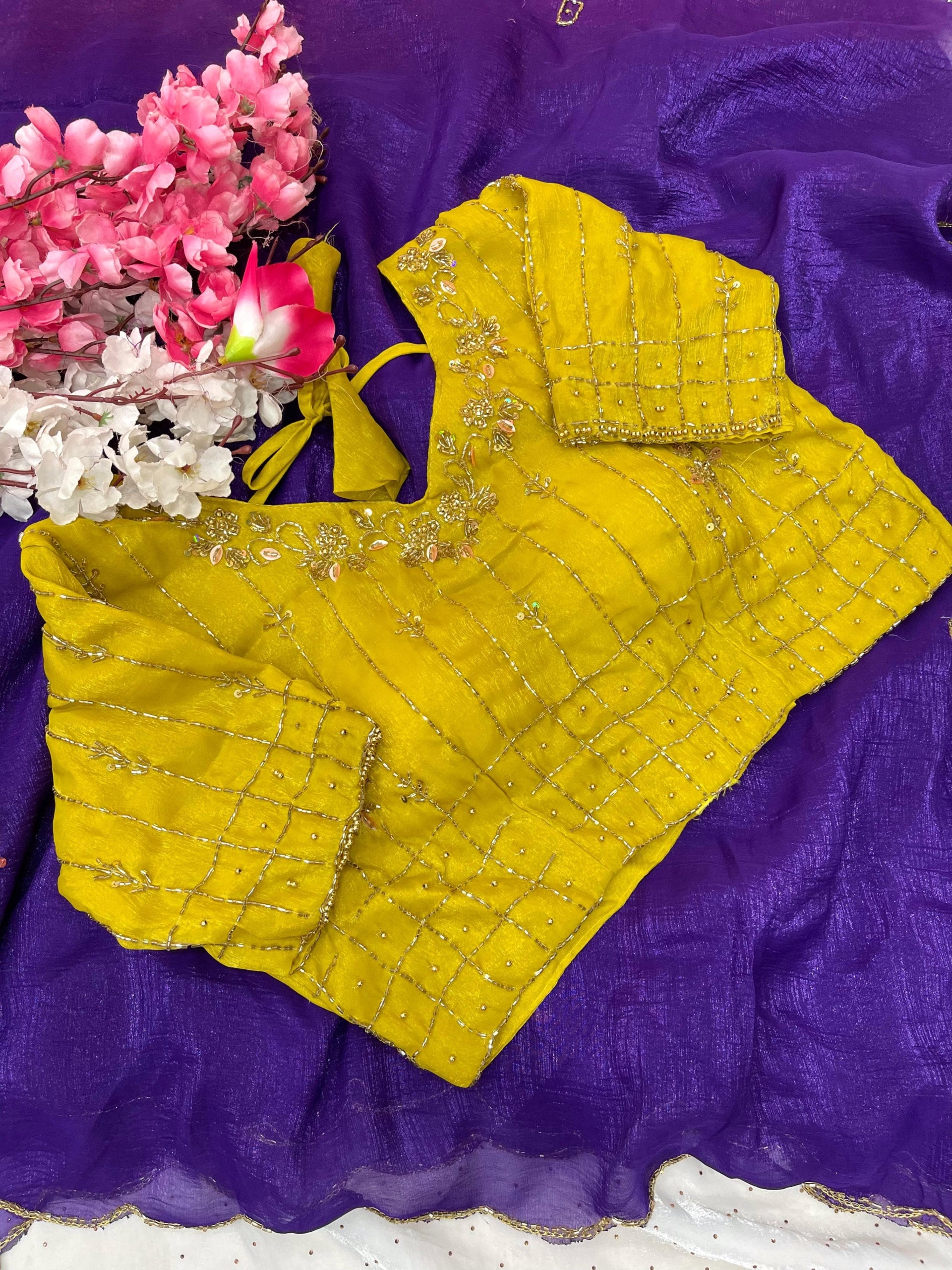 Soft Crunchy Silk Saree with Fully Stitched Blouse fits upto 42