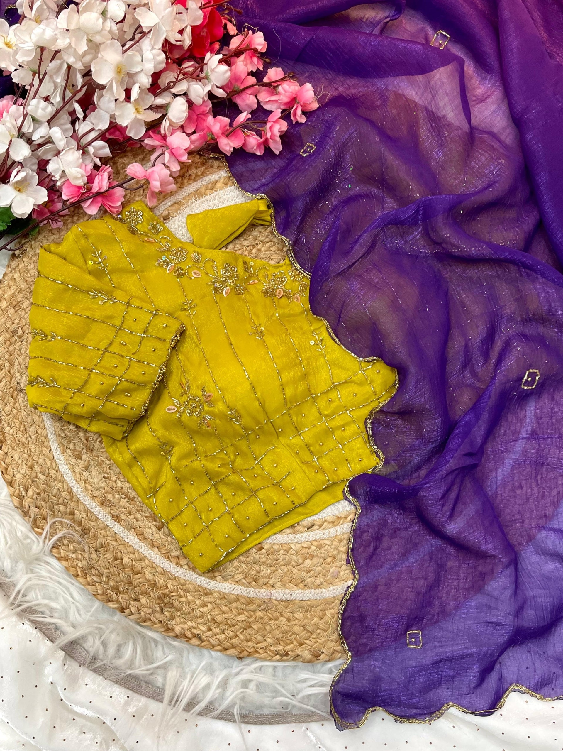 Soft Crunchy Silk Saree with Fully Stitched Blouse fits upto 42