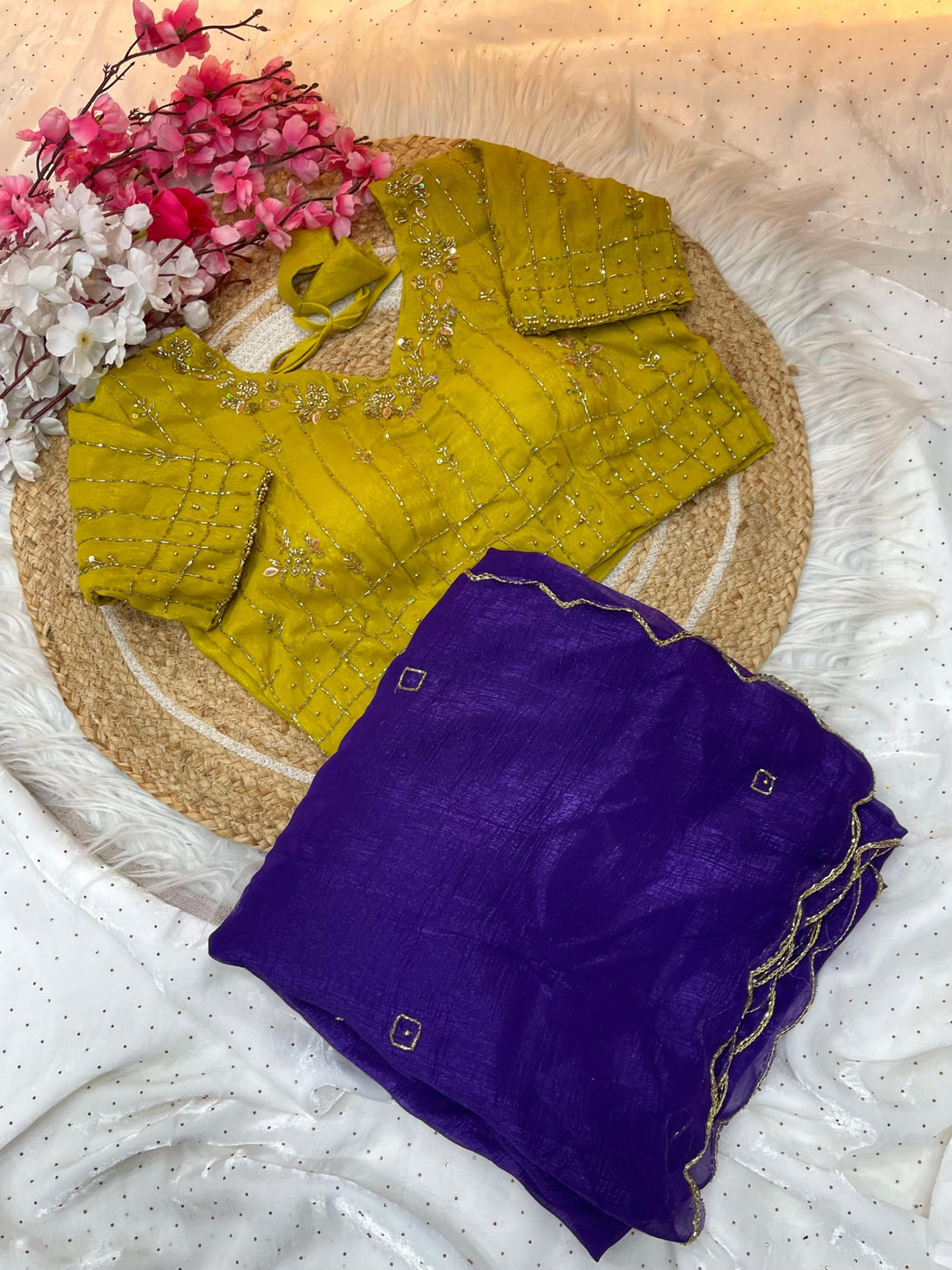 Soft Crunchy Silk Saree with Fully Stitched Blouse fits upto 42